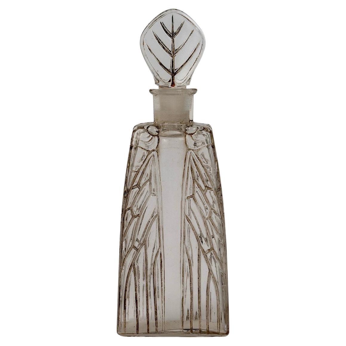 1910 Rene Lalique Perfume Bottle Cigalia for Roger & Gallet Glass Grey Patina For Sale