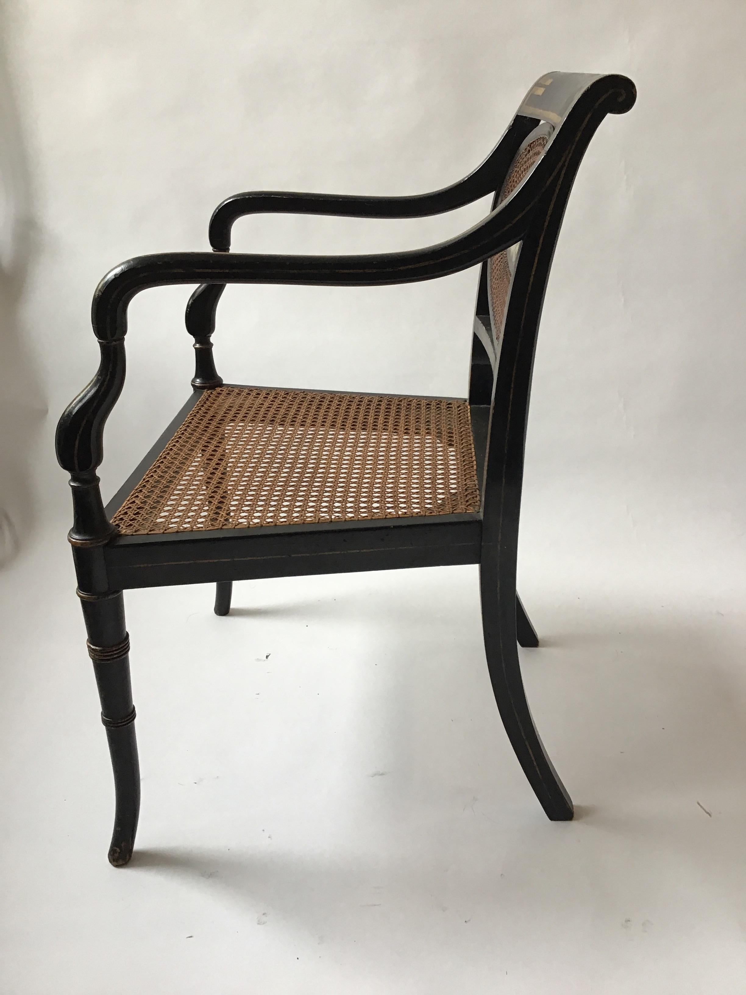 Early 20th Century 1910 Sheraton Style Hand Caned Armchair with Cherub Plaque