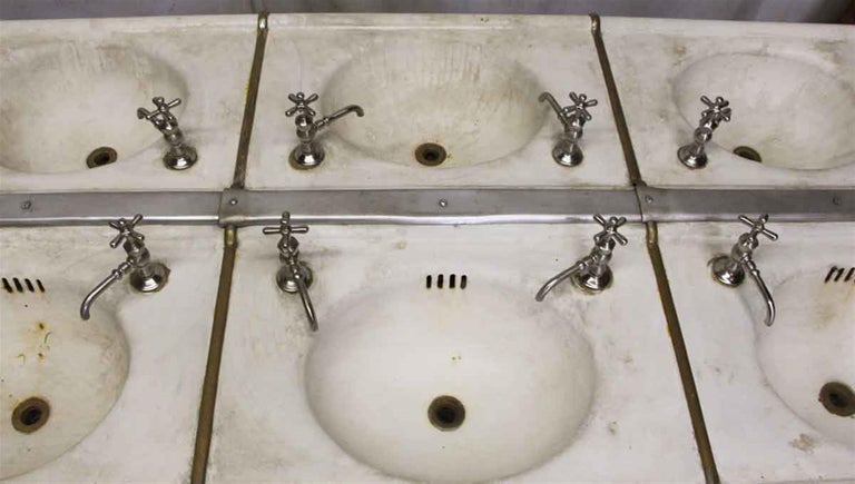1910 Six Unit School Gang Bathroom Sink With Cast Iron Legs