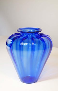 1910 "Blown" Zecchin MVM Cappellin Venini Liberty Blue Murano Glass Vase
