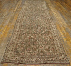 1910 Soft Grey-Neutral Antique Persian Bijar Runner Herati Rug 4'2"x14'8" Carpet