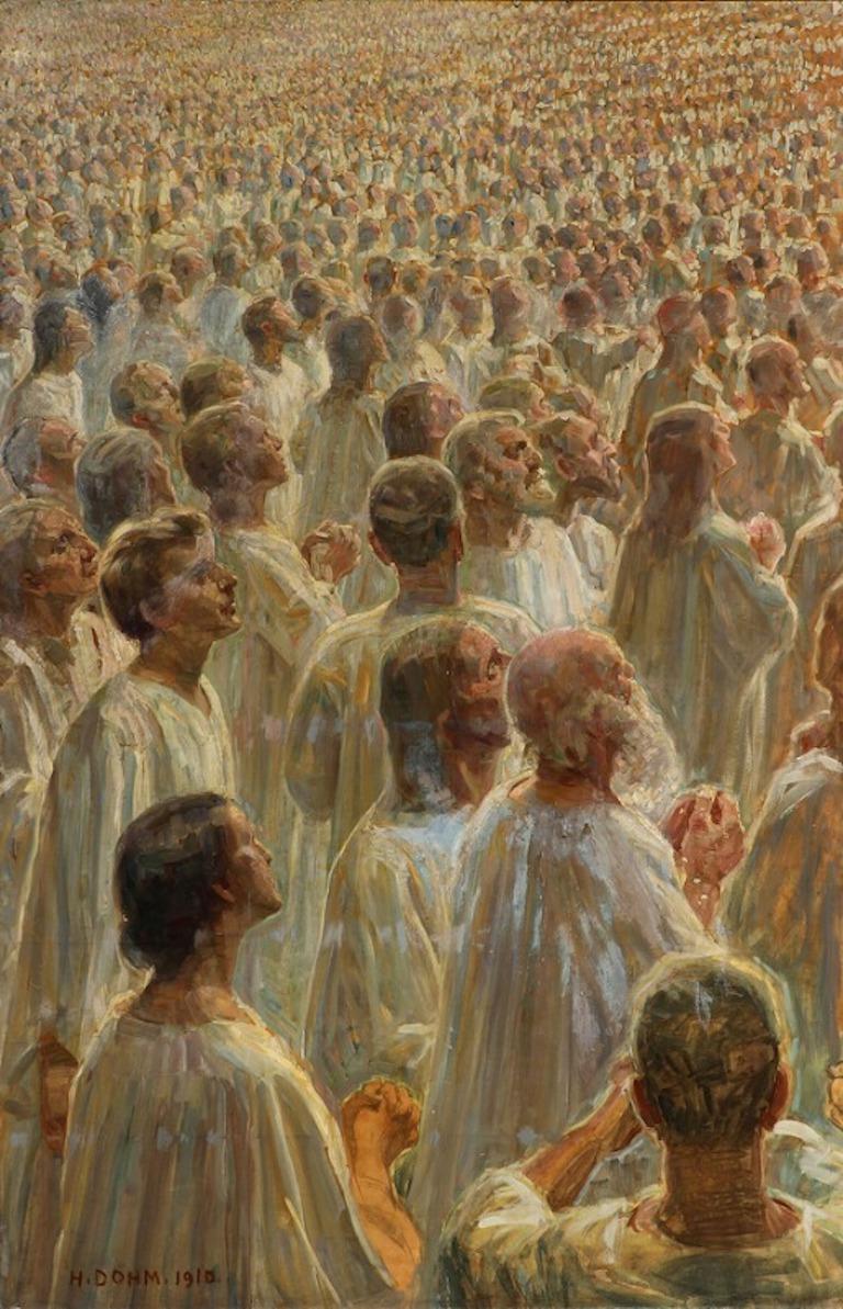 Study for “Den store hvide flok” (The large white crowd). Signed and dated H. Dohm 1910. Chalk and oil on paper laid on canvas.

Heinrich Dohm was a celebrated portrait and landscape painter that was a student at the Danish Royal Academy of Arts.