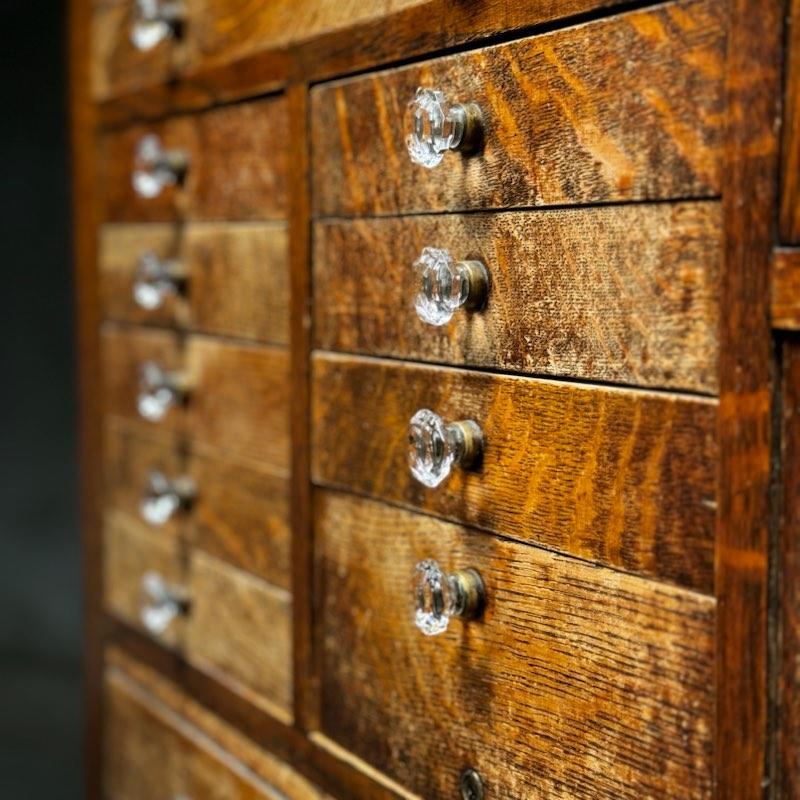 20th Century 1910 tiger oak apothecary dental multi drawer cabinet