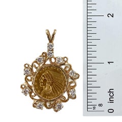 1910 US Indian Head $2.50 Gold Coin Diamond Pendant