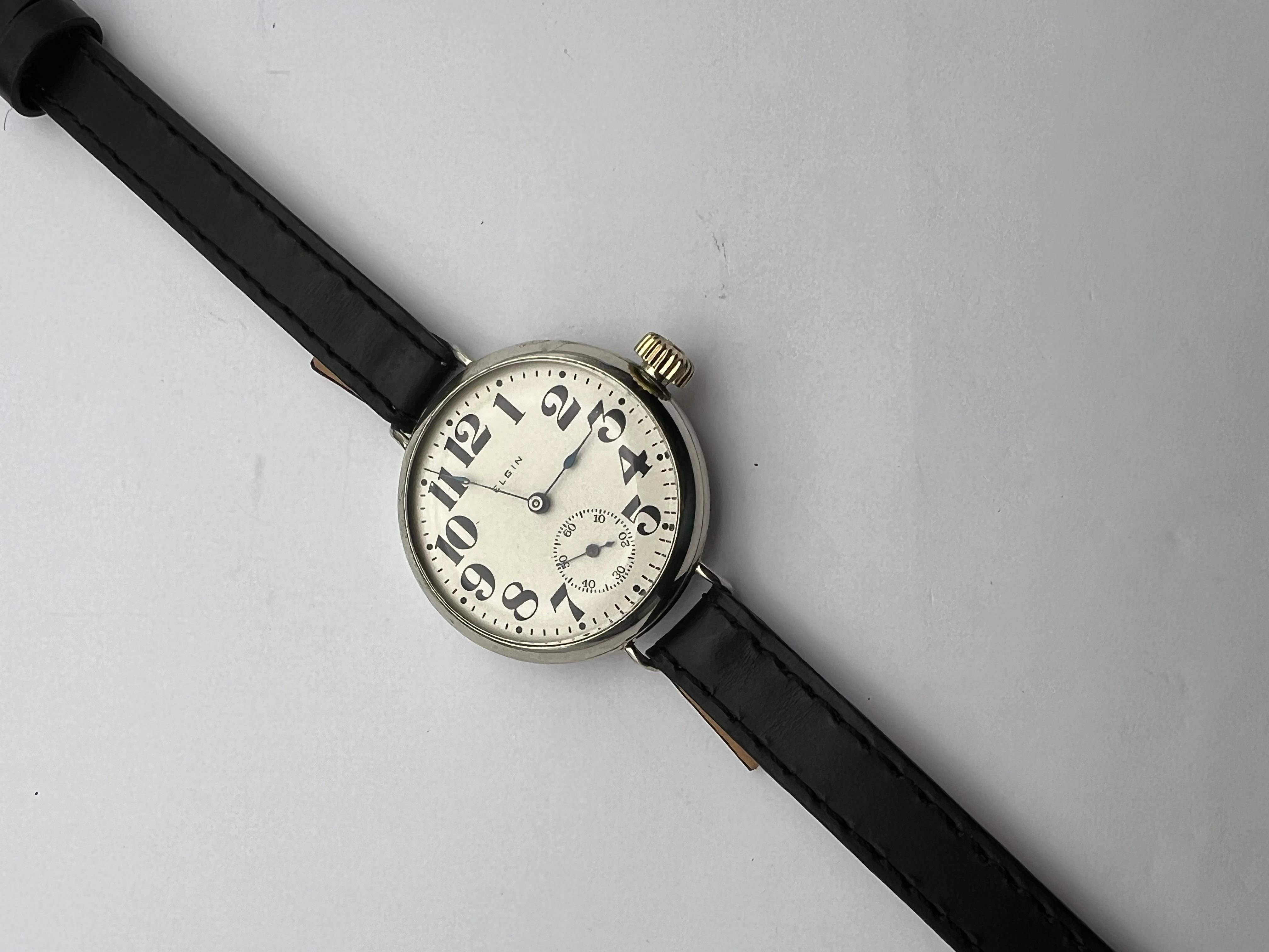 Art Deco 1910 WW1 / Trench Watch, Extraordinarily Elgin Rare Caliber 201, 19 Jewel.  For Sale