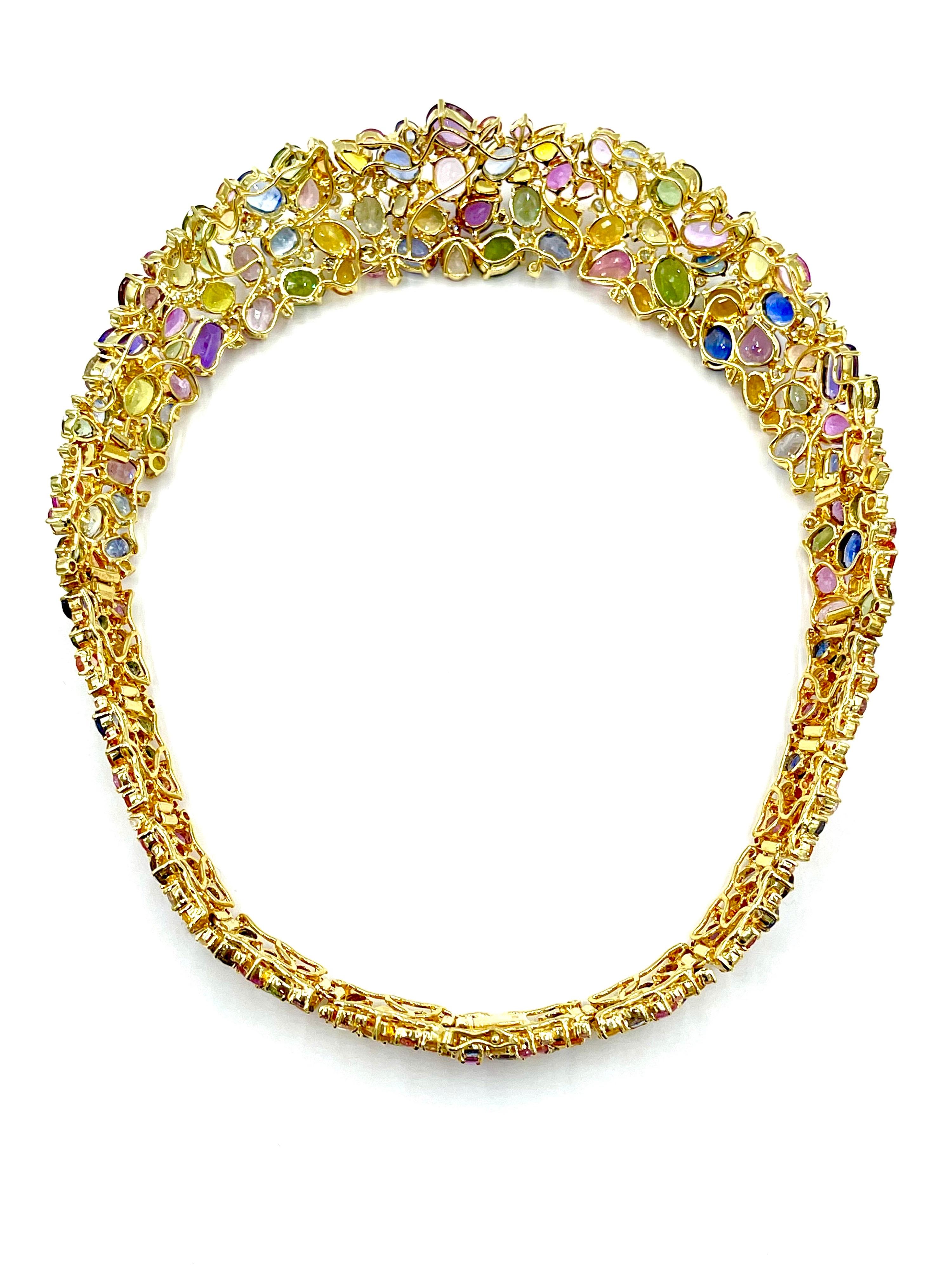 191.00 Carat Natural Multi-Color Sapphire and Diamond 18 Karat Gold Necklace 2