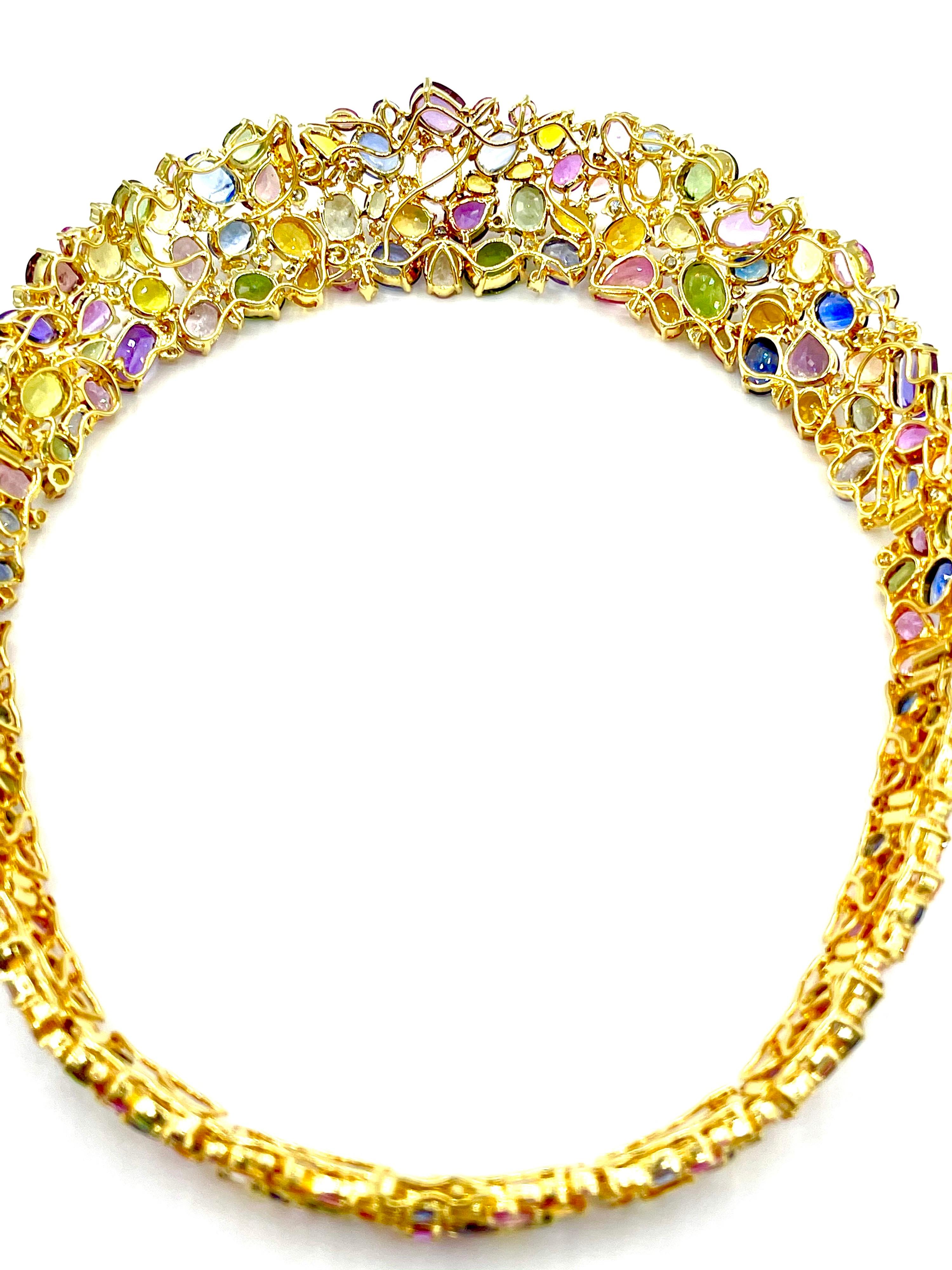 191.00 Carat Natural Multi-Color Sapphire and Diamond 18 Karat Gold Necklace 4