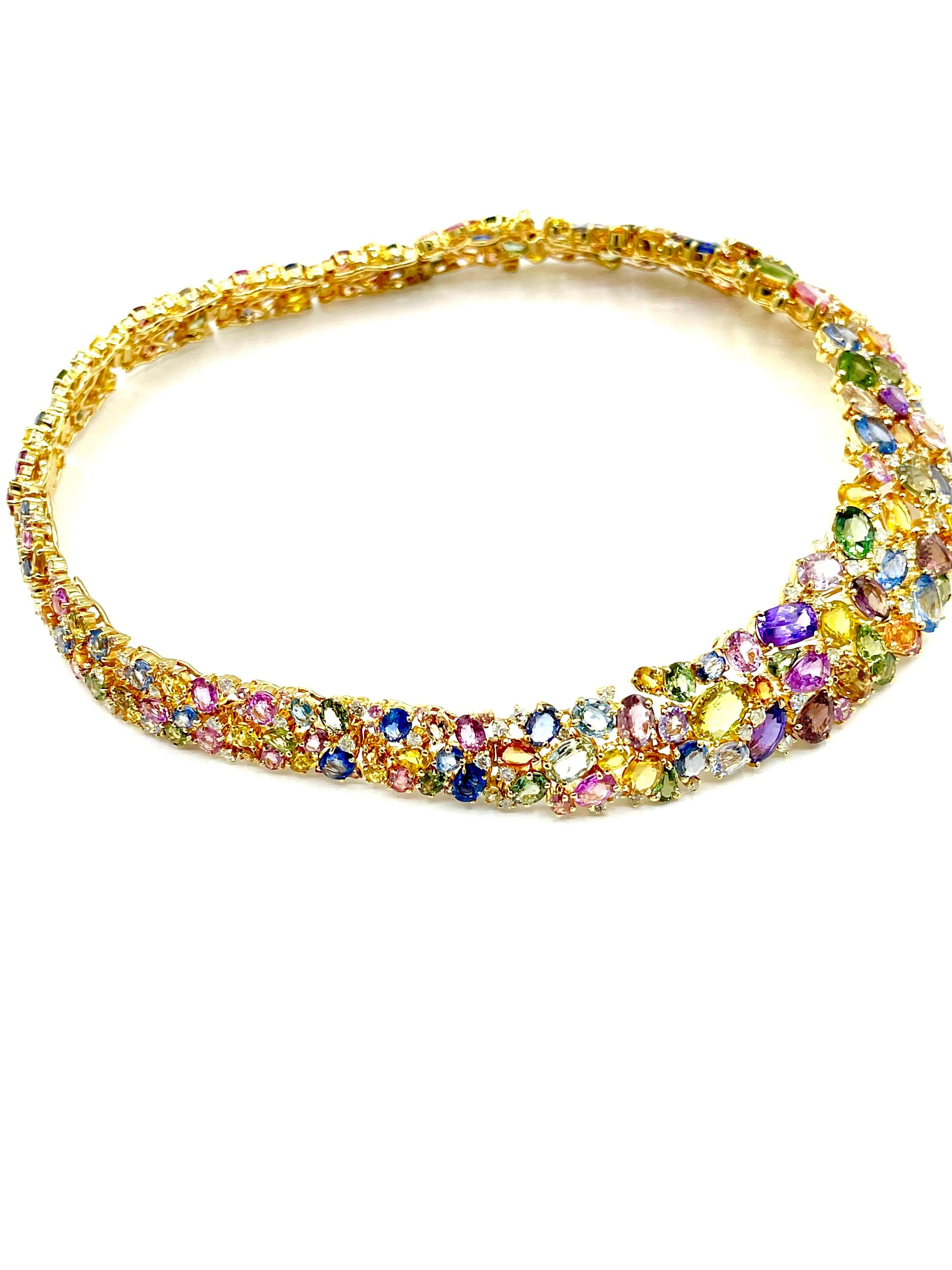 multi color beads gold necklace