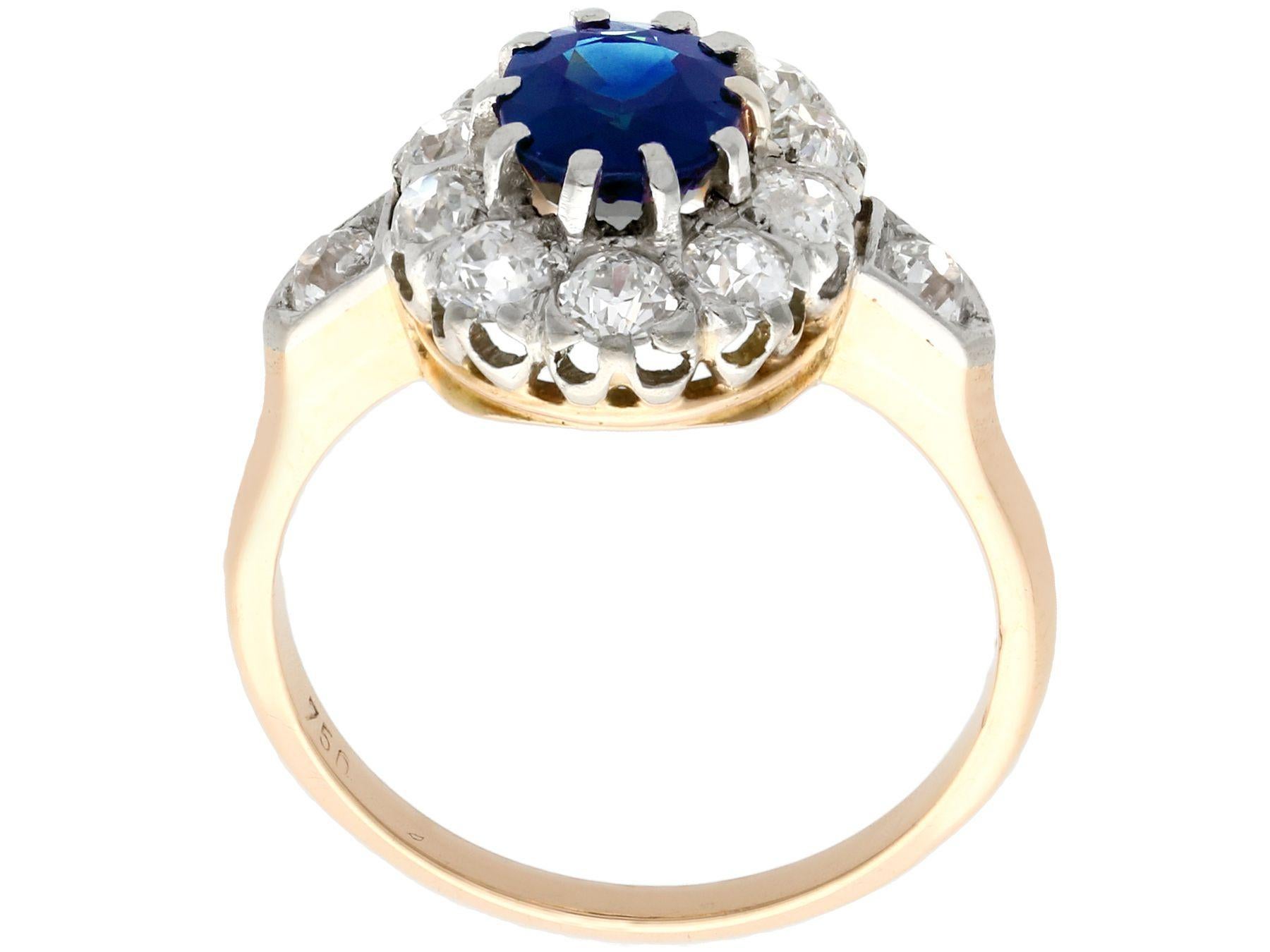 Women's 1910s 1.18 Carat Sapphire and Diamond Yellow Gold Cluster Ring