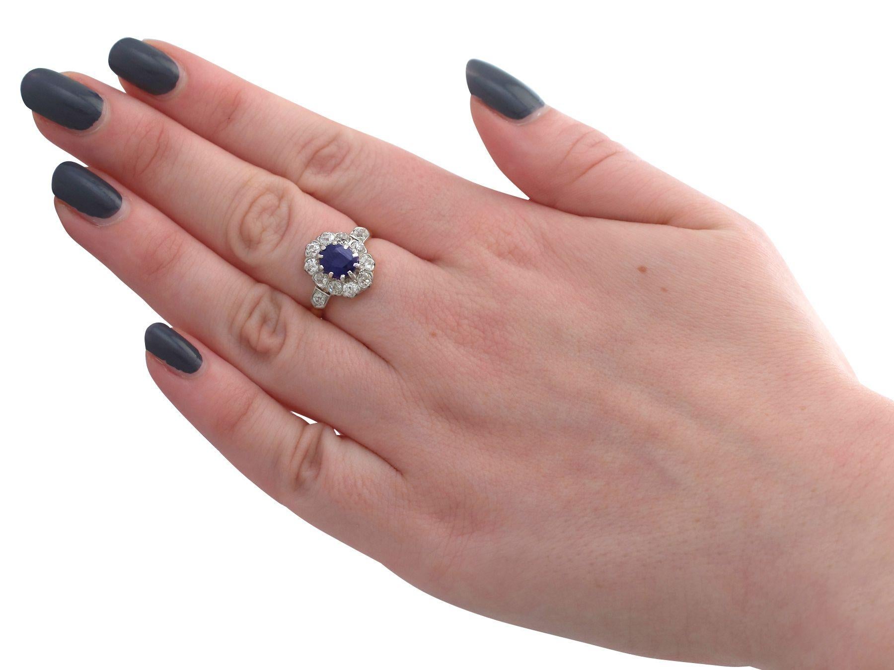 1910s 1.18 Carat Sapphire and Diamond Yellow Gold Cluster Ring 1