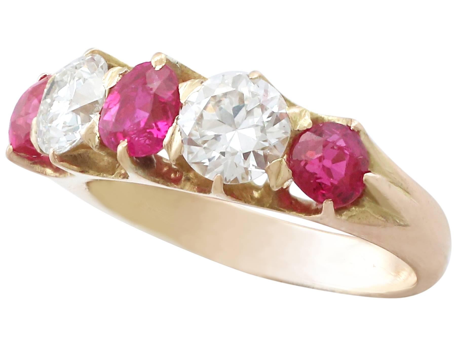 Round Cut 1910s 1.42 Carat Ruby and 1.39 Carat Diamond Gold Cocktail Ring
