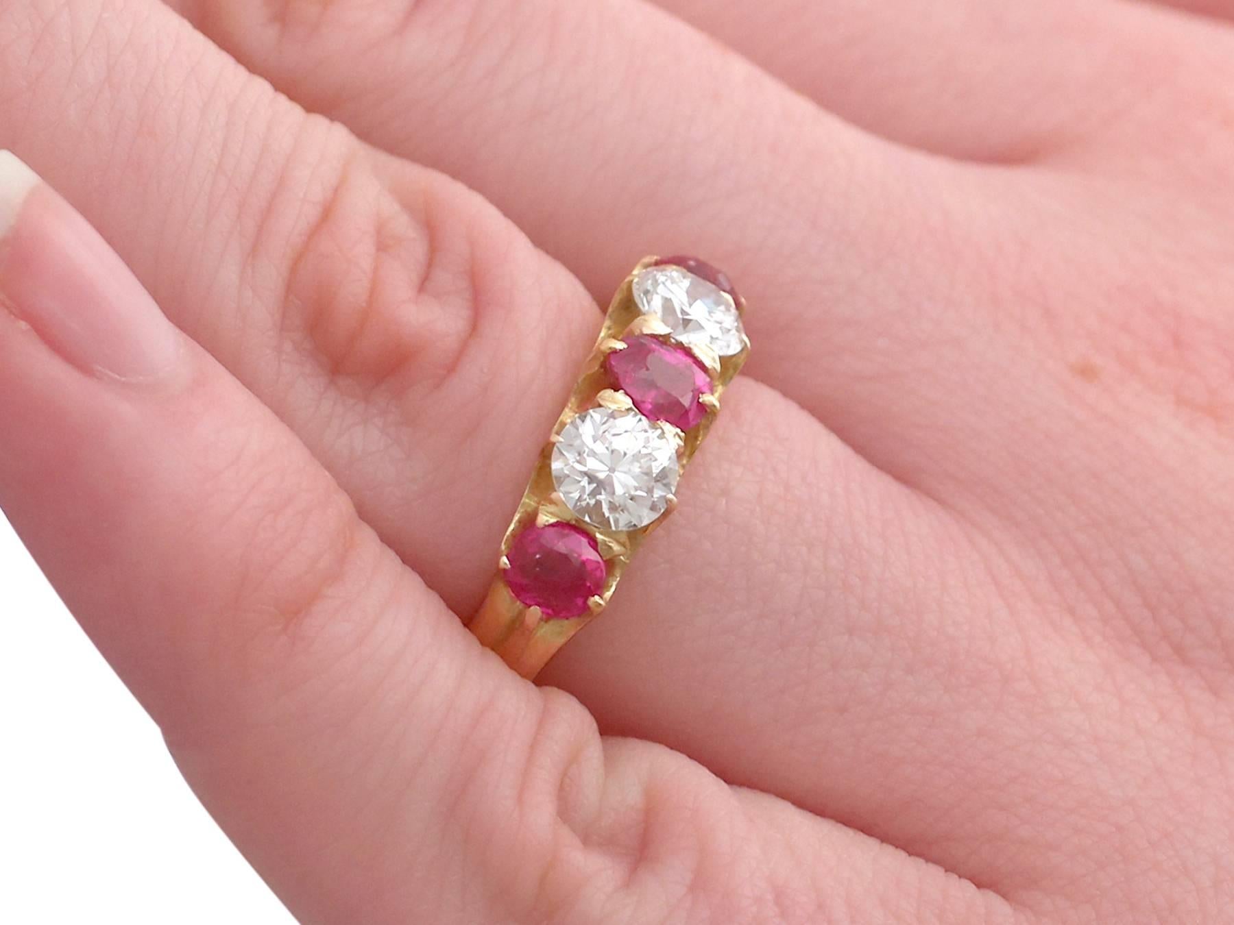 1910s 1.42 Carat Ruby and 1.39 Carat Diamond Gold Cocktail Ring 2