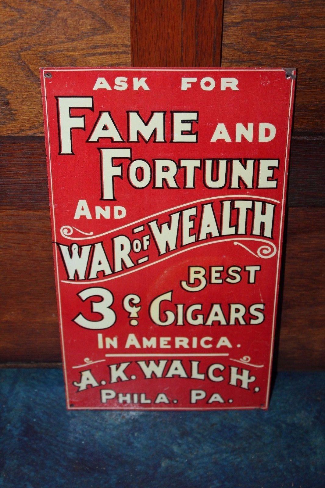 1910s-1920s Diamond Bell and Full Jewel 5c Cigars Walch Tin Sign In Fair Condition For Sale In Orange, CA