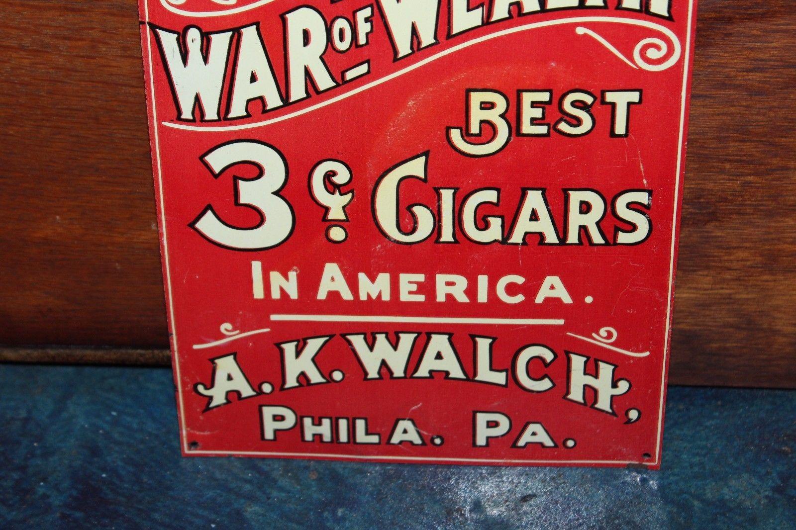 Early 20th Century 1910s-1920s Diamond Bell and Full Jewel 5c Cigars Walch Tin Sign For Sale