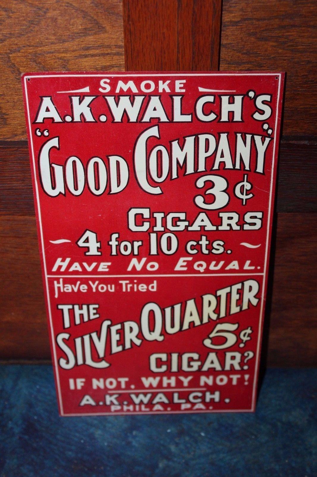 1910s-1920s Diamond Bell and Full Jewel 5c Cigars Walch Tin Sign For Sale 1