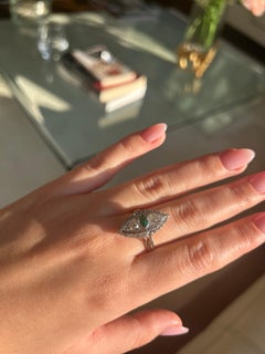 1910s–1920s French Art Deco Marquise Emerald & Diamond Ring – Size 60 (US 8)