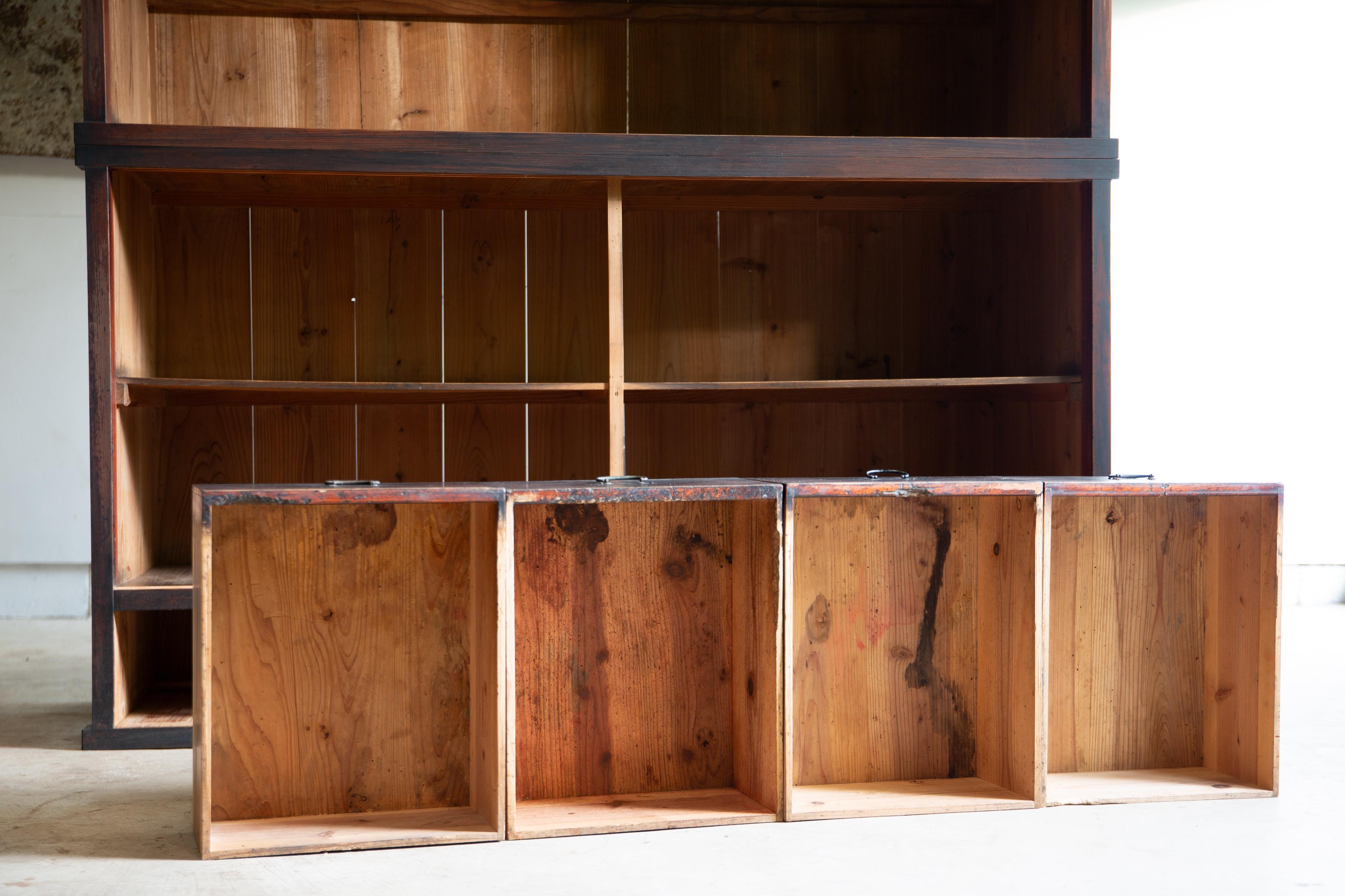 1910s-20s Japanese antique 2 tier large glass cabinet. wabi sabi organic en vente 1