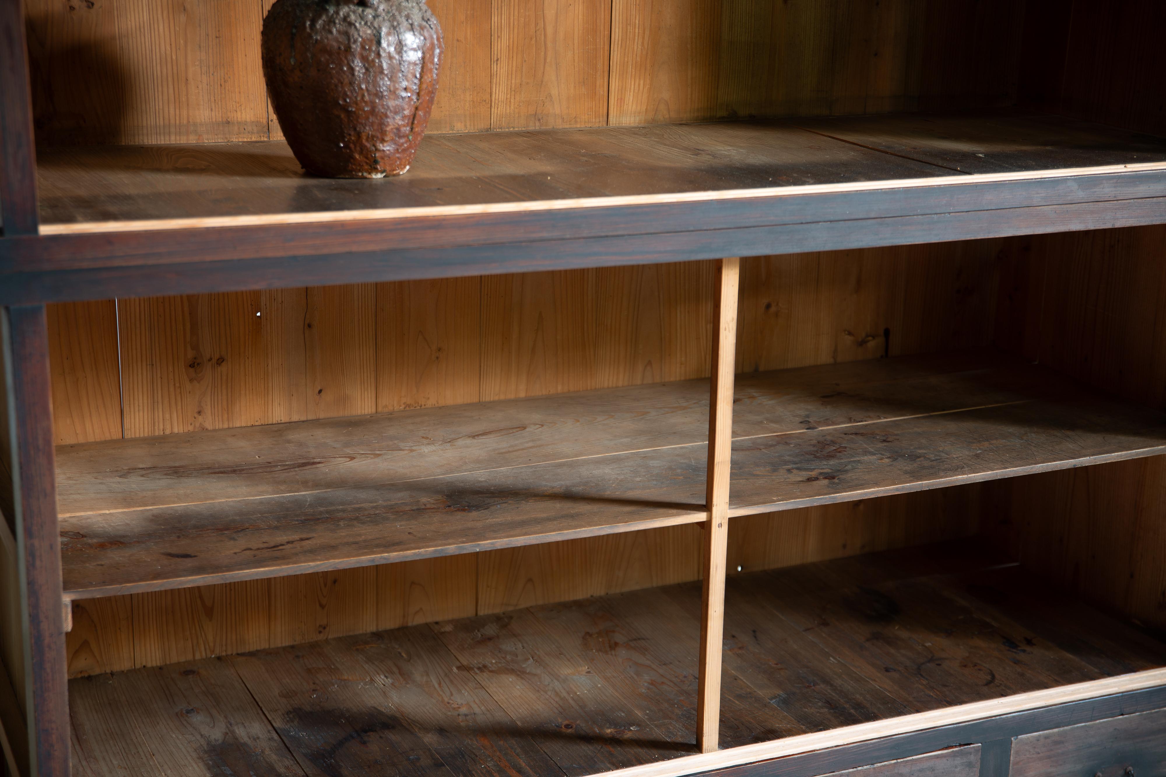 1910s-20s Japanese antique 2 tier large glass cabinet. wabi sabi organic en vente 3
