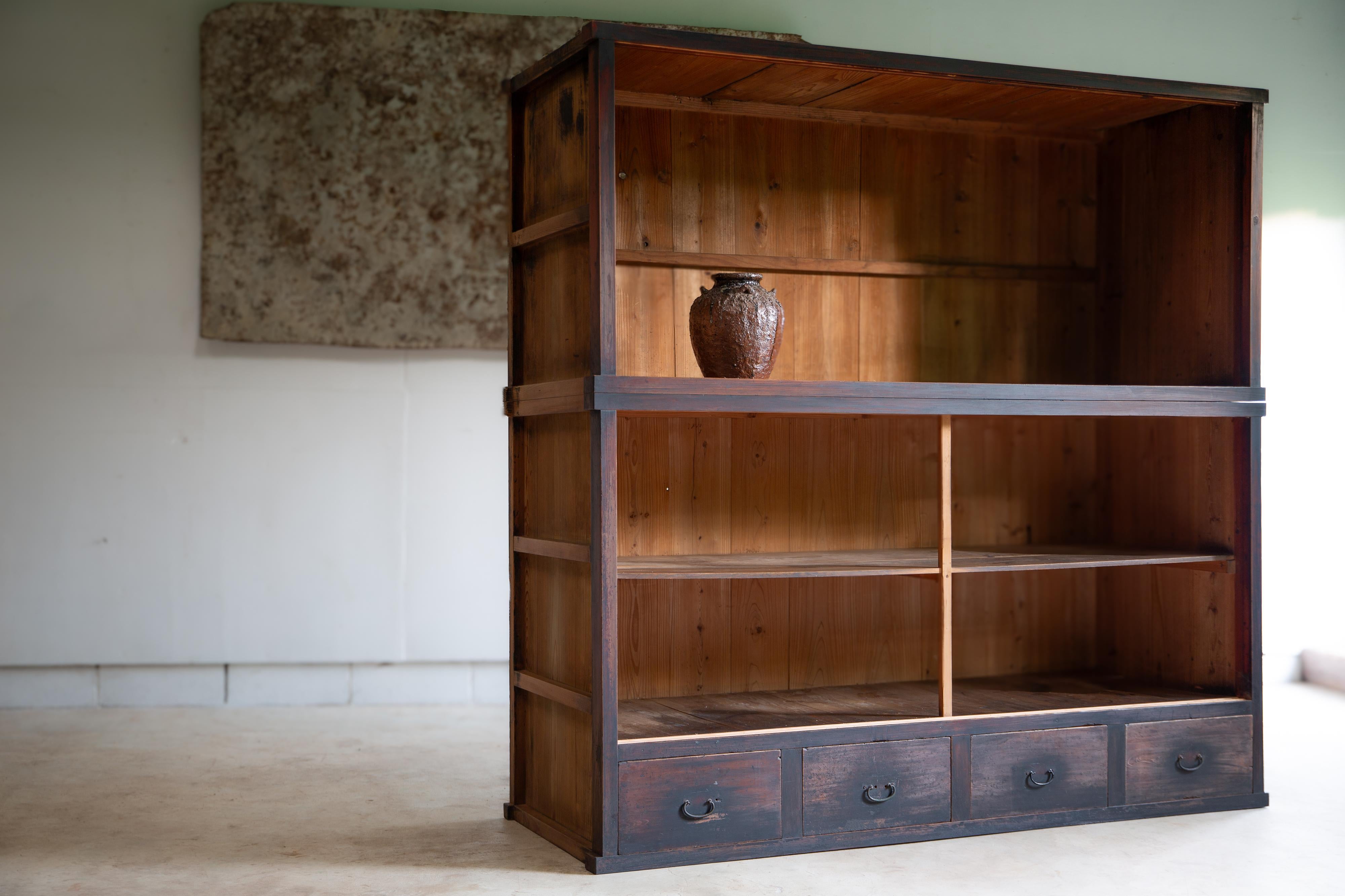 1910s-20s Japanese antique 2 tier large glass cabinet. wabi sabi organic For Sale 6
