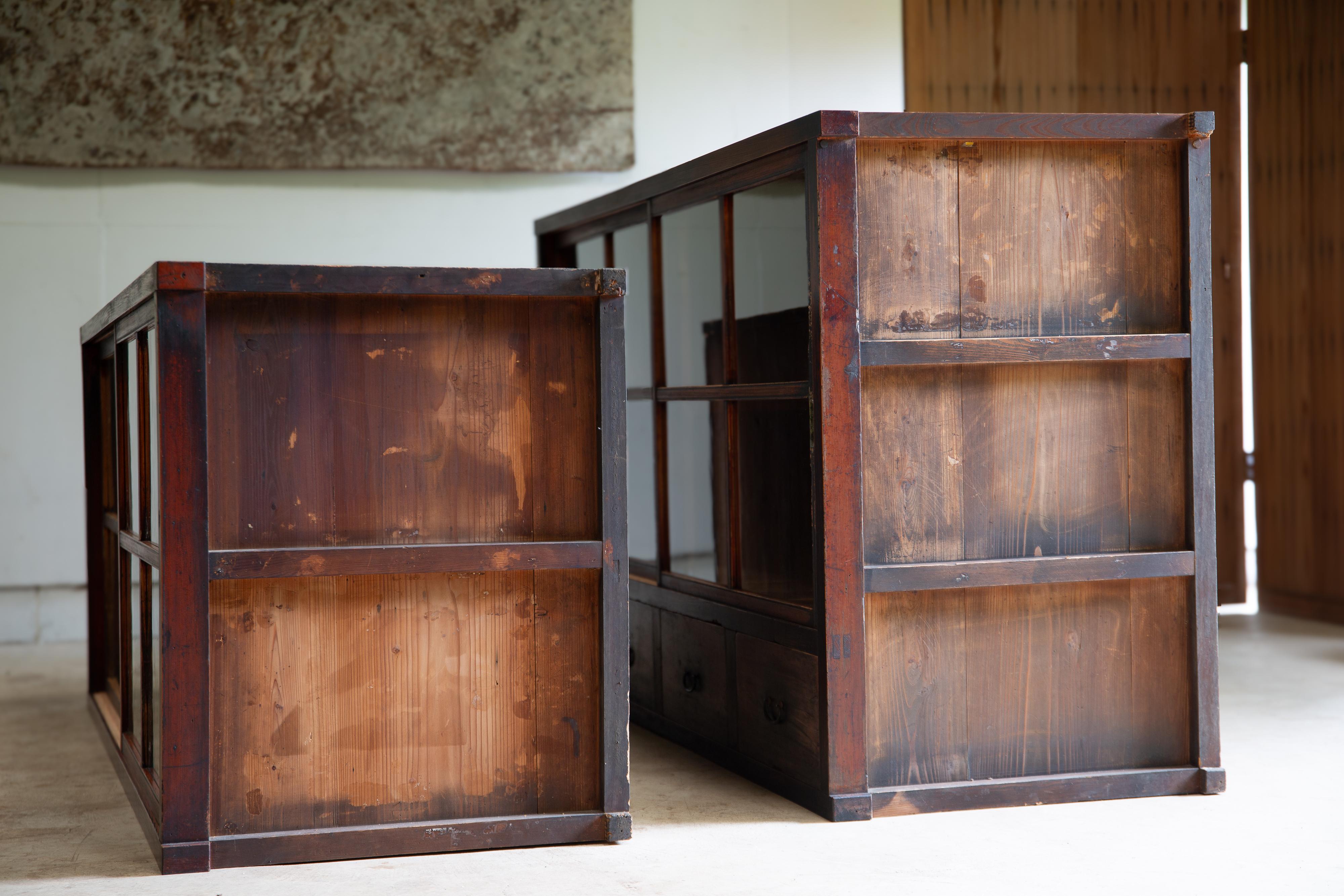 1910s-20s Japanese antique 2 tier large glass cabinet. wabi sabi organic en vente 8