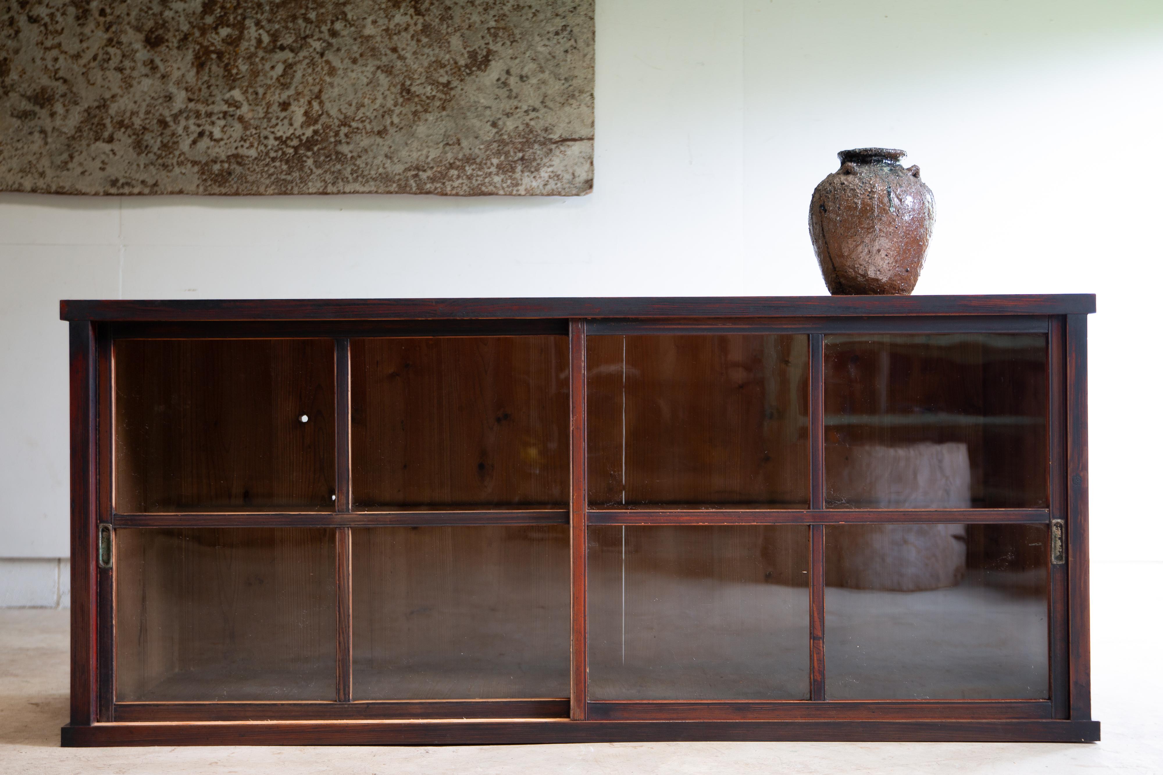 1910s-20s Japanese antique 2 tier large glass cabinet. wabi sabi organic en vente 7