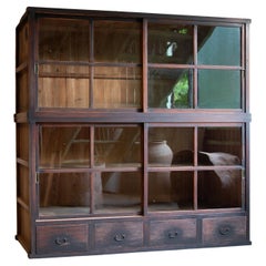 1910s-20s Japanese antique 2 tier large glass cabinet. wabi sabi organic