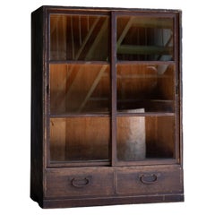 1910s - 20s Japanese antique mid-size glass cabinet. wabi sabi organic primitive