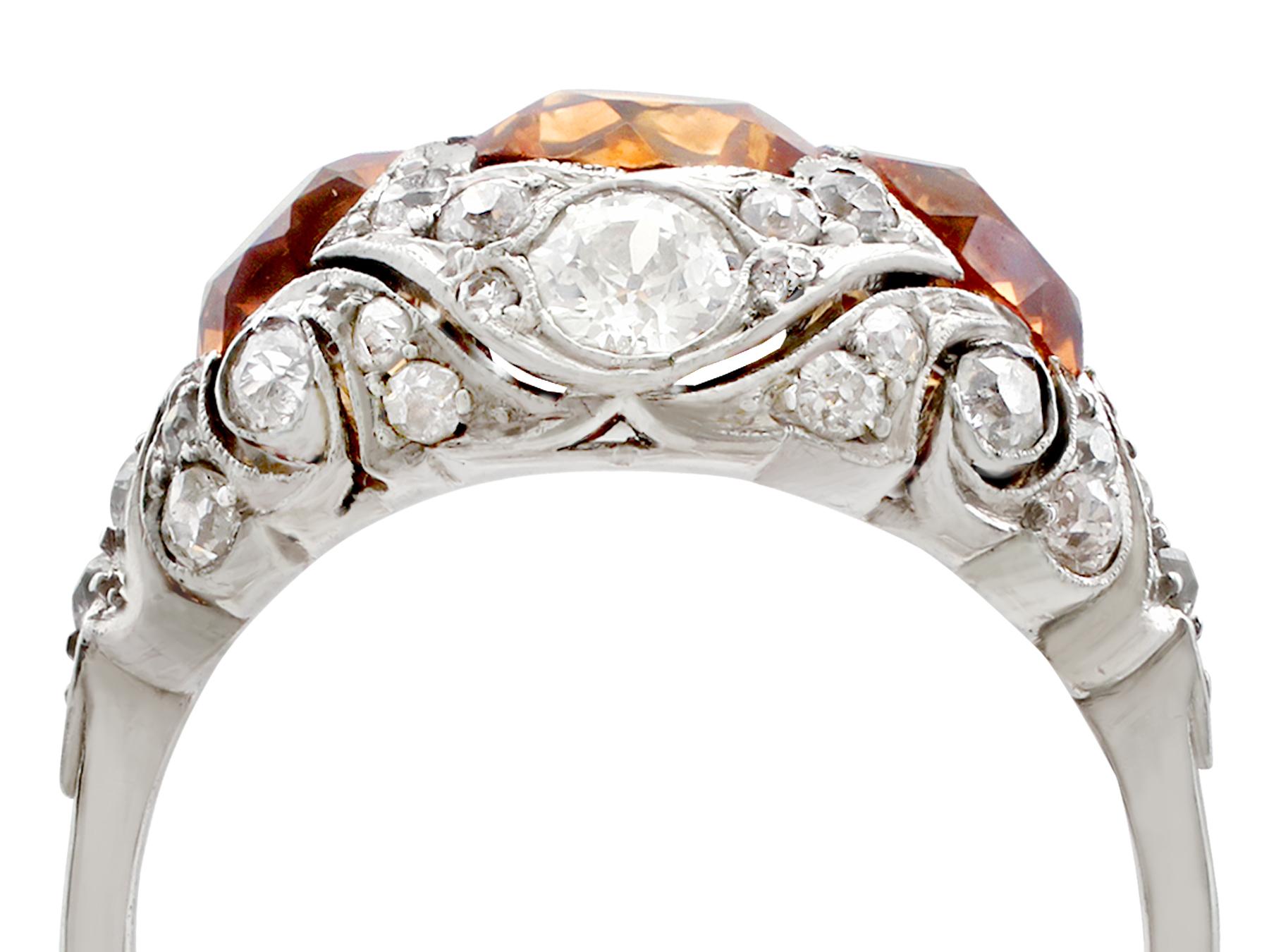 Round Cut Antique 1910s 2.55 Carat Citrine and Diamond Gold Cocktail Ring