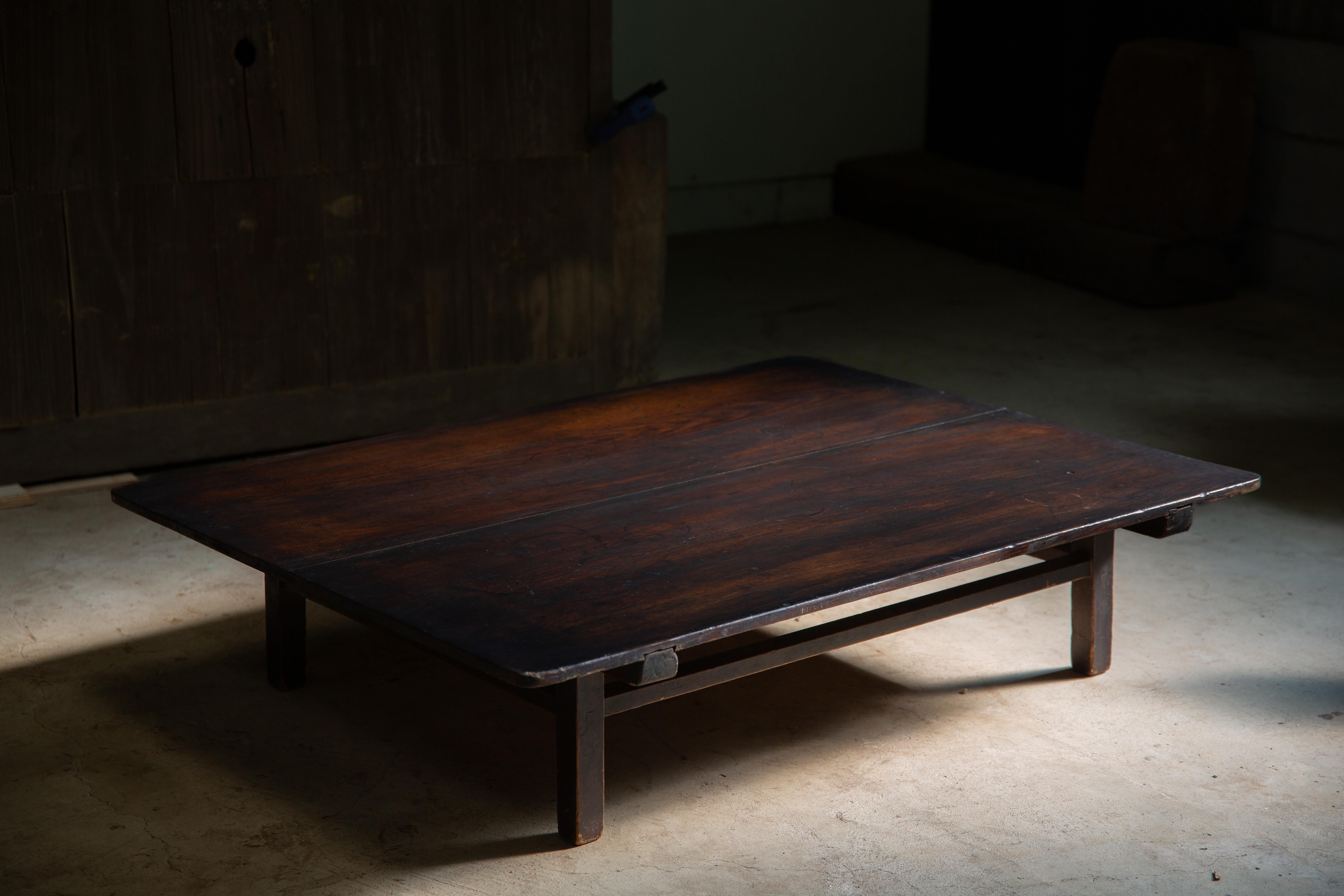 Woodwork 1910s-30s Japanese antique Zataku low table, Wabi sabi coffee table. primitive