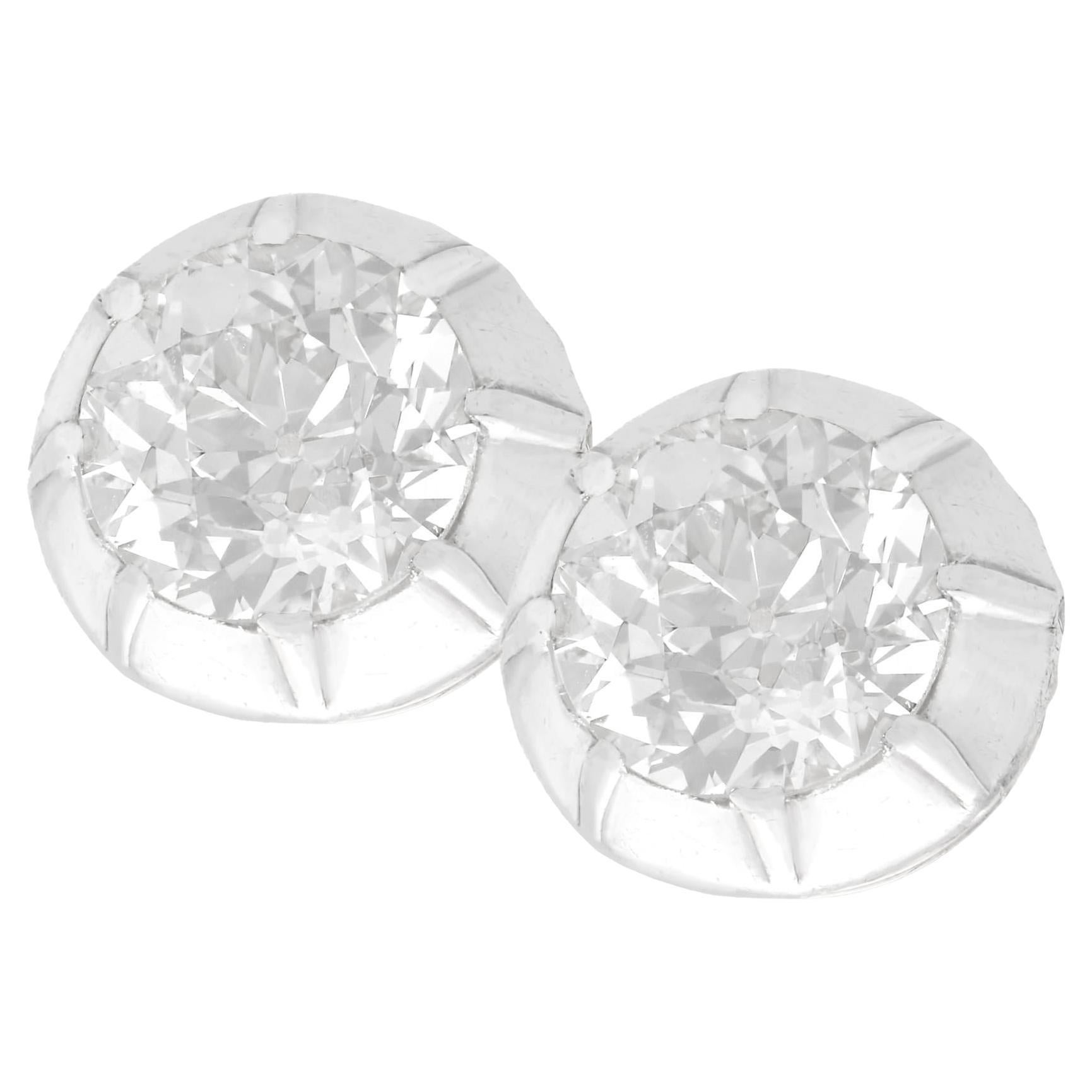 1910s 3.58 Carat Diamond and Yellow Gold Silver Set Stud Earrings For Sale
