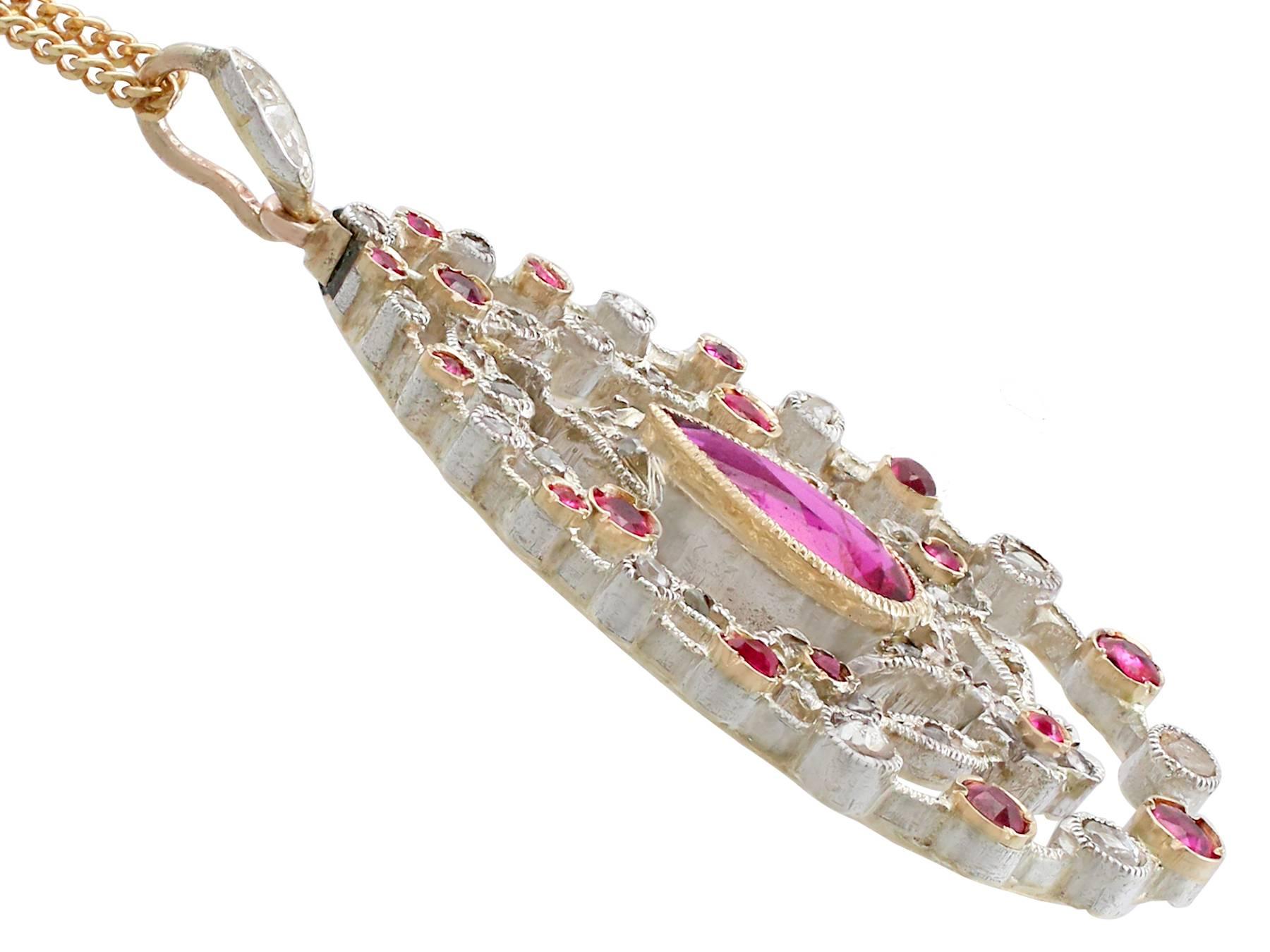 1910s Antique 1.88 Carat Ruby and Diamond Yellow Gold Pendant 1