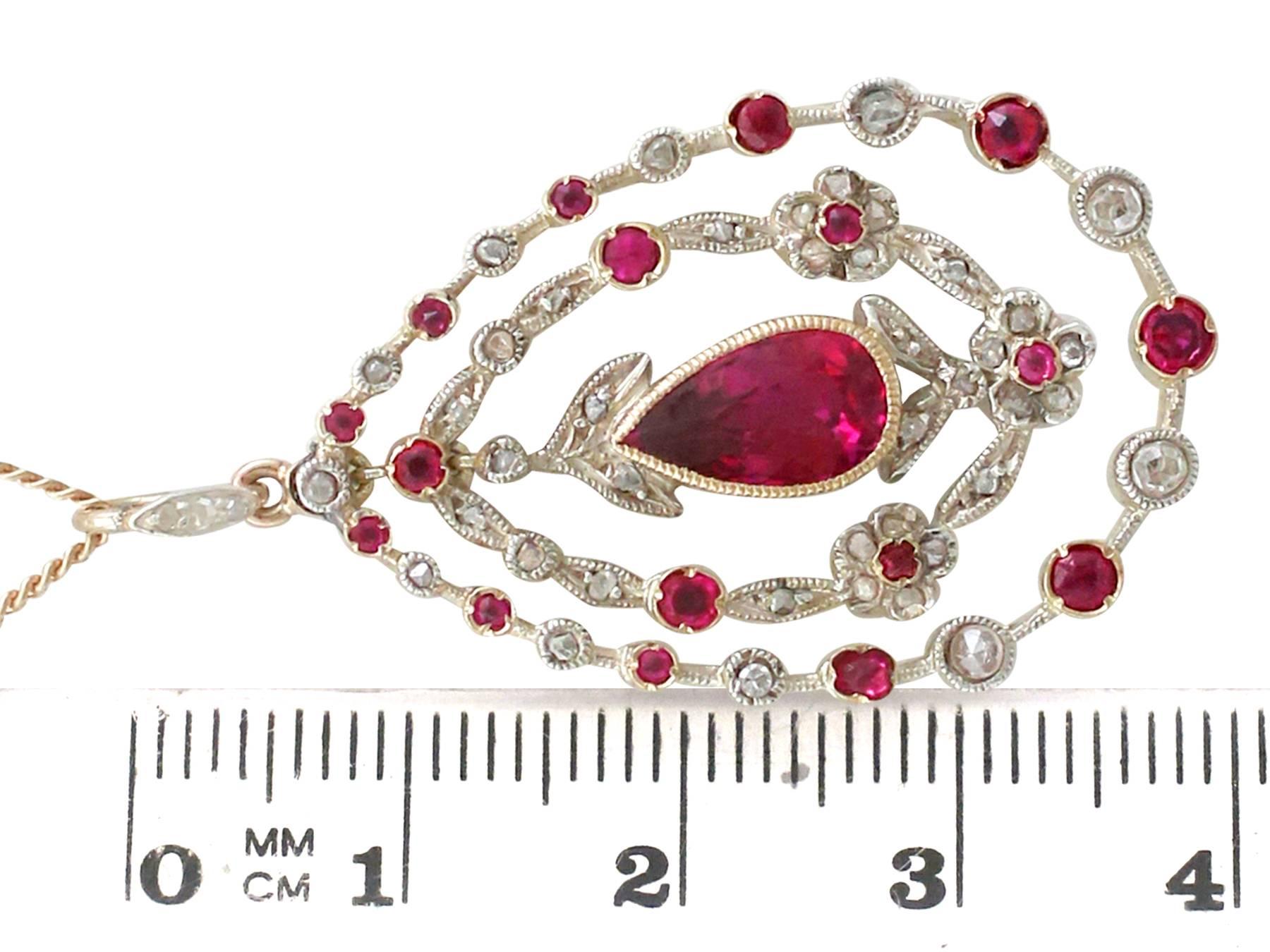 1910s Antique 1.88 Carat Ruby and Diamond Yellow Gold Pendant 2