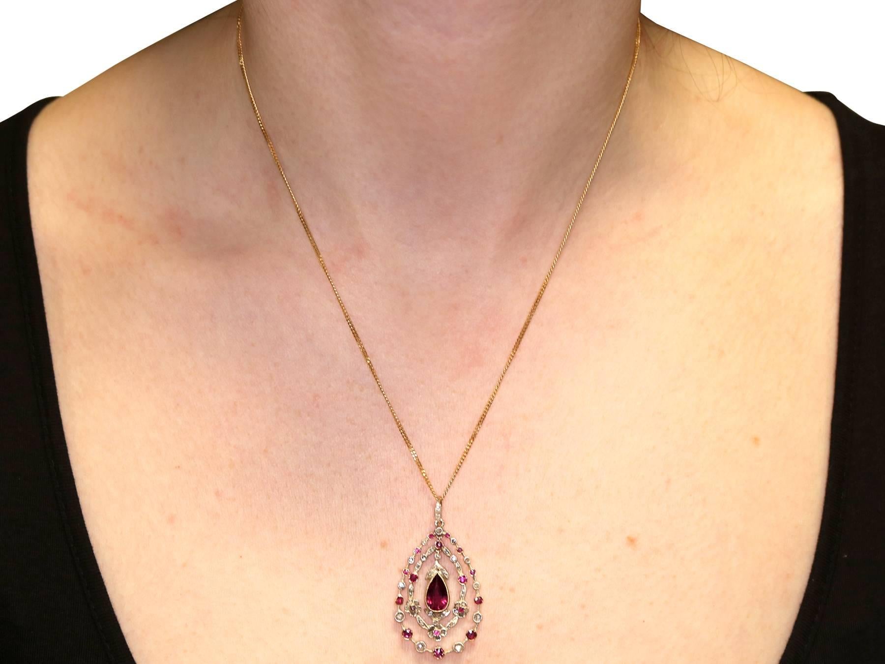 1910s Antique 1.88 Carat Ruby and Diamond Yellow Gold Pendant 4