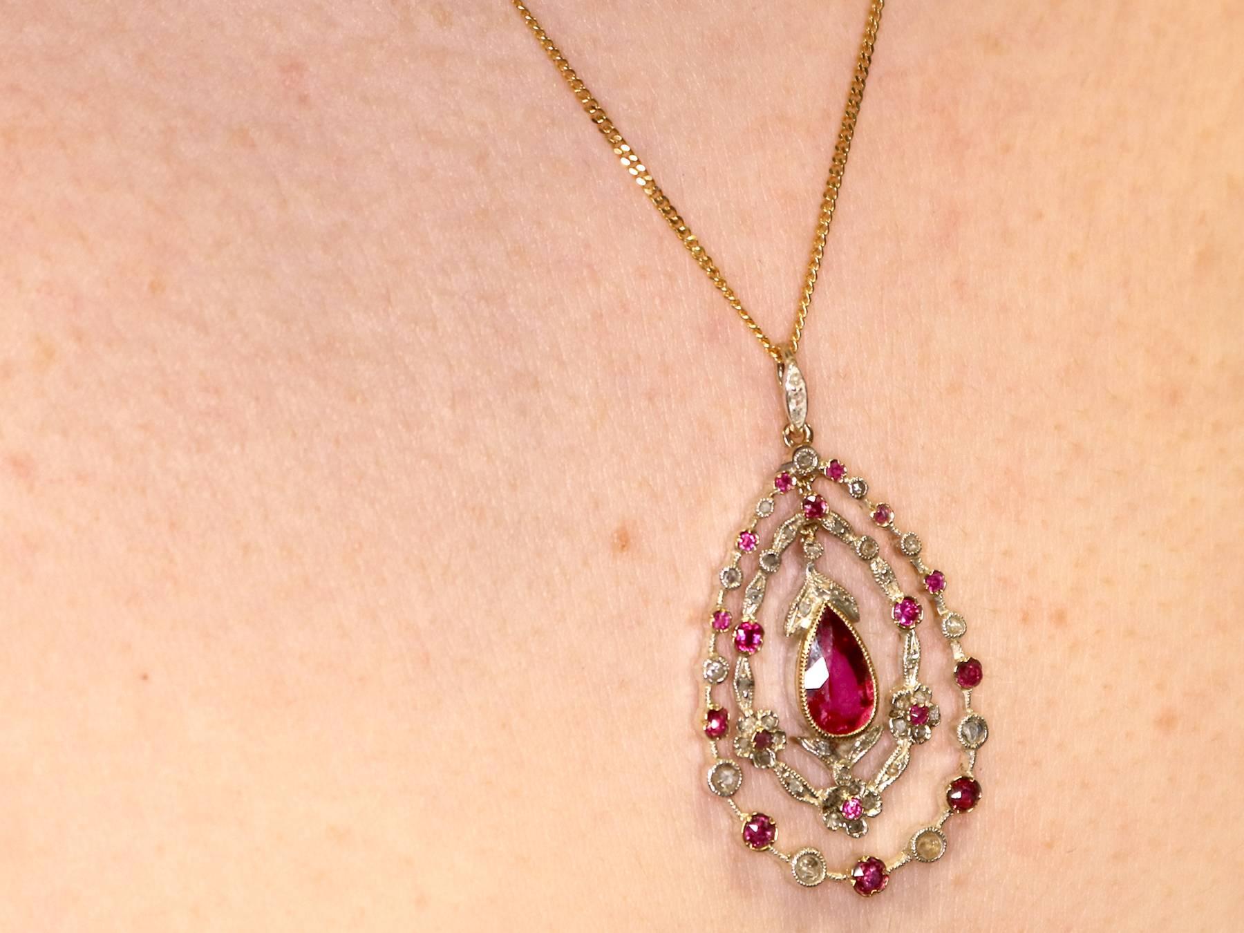 1910s Antique 1.88 Carat Ruby and Diamond Yellow Gold Pendant 5