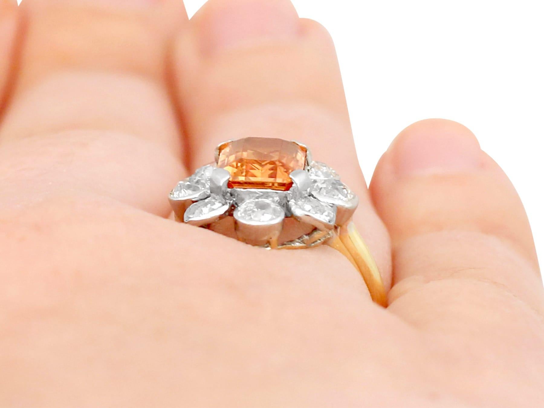 Antique 2.38ct Topaz, 1.88ct Diamond Yellow Gold Cluster Ring For Sale 2