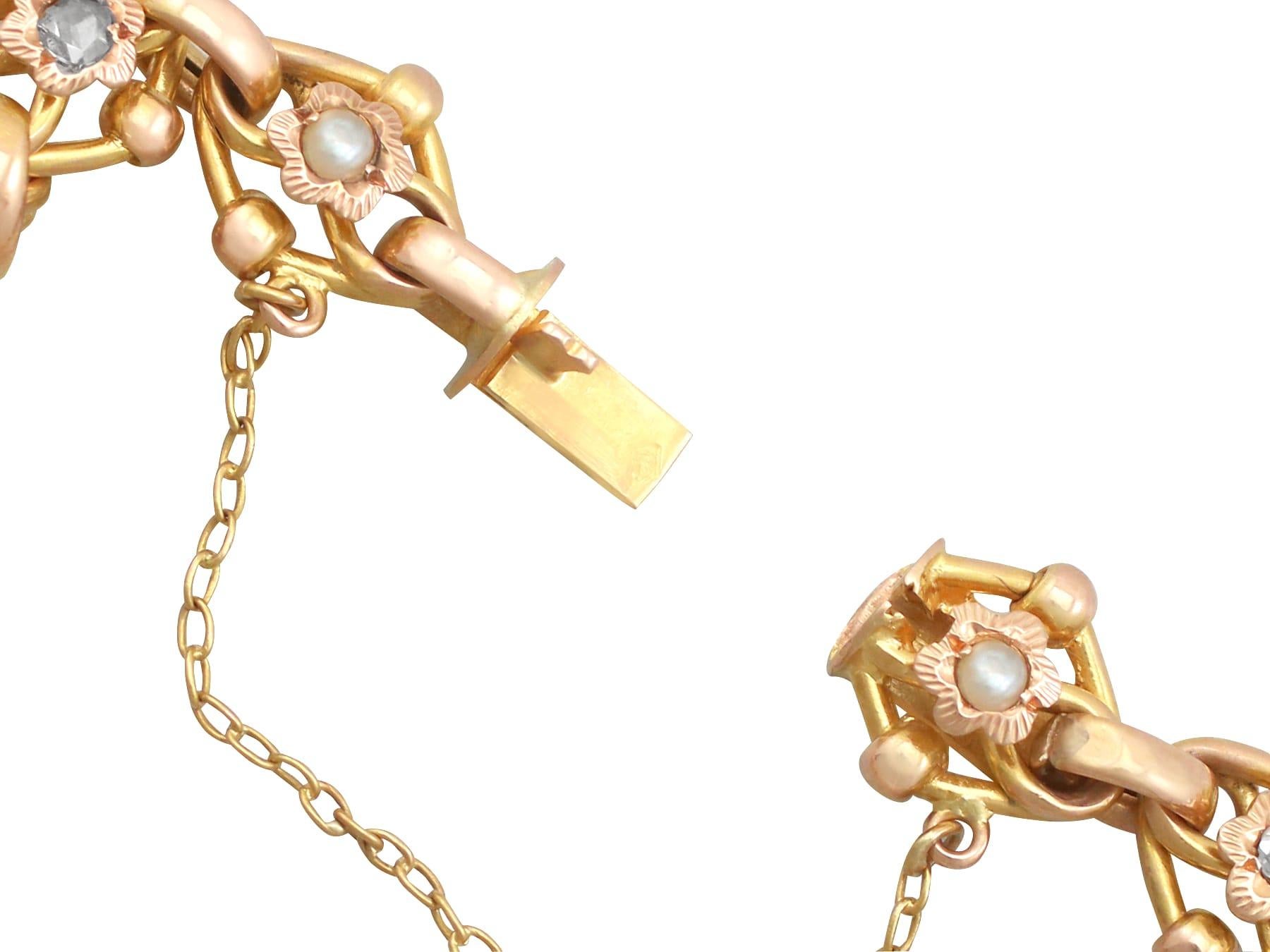 1910er Jahre 2,61 Karat Diamant und Saatperlen-Gelbgold-Armband für Damen oder Herren im Angebot