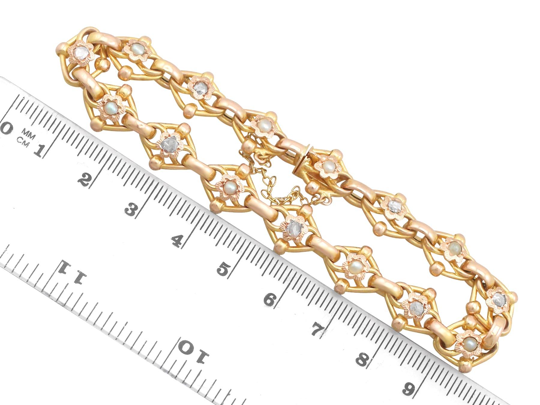 1910s 2.61 Carat Diamond and Seed Pearl Yellow Gold Bracelet For Sale 3