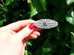 Antique French 2.79 Carat Aquamarine 4.96 Carat Diamond White Gold Brooch