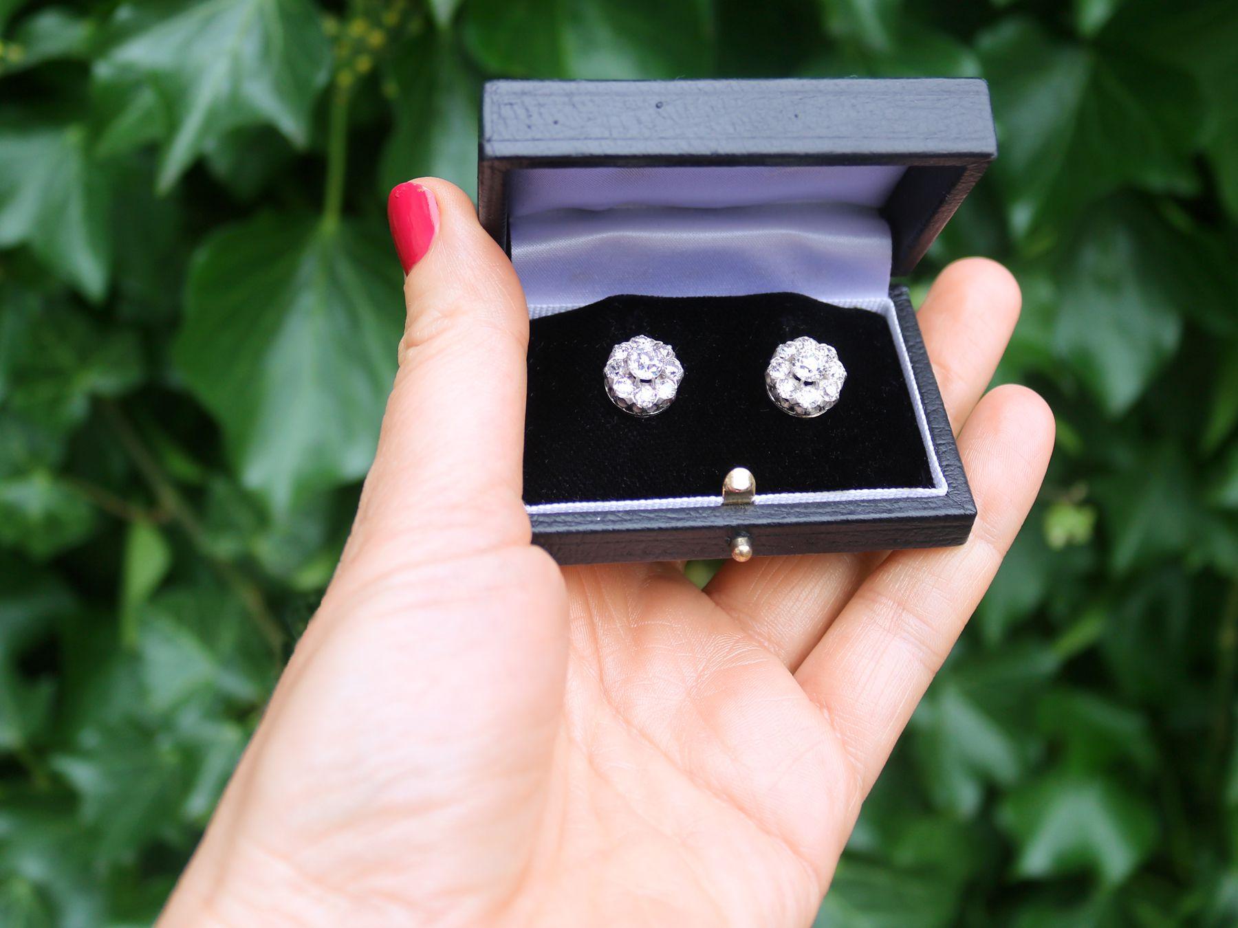 A stunning pair of 3.37 carat diamond and 12 karat yellow gold, silver set cluster style stud earrings; part of our diverse antique jewellery and estate jewelry collections.

These stunning, fine and impressive antique earrings have been crafted in
