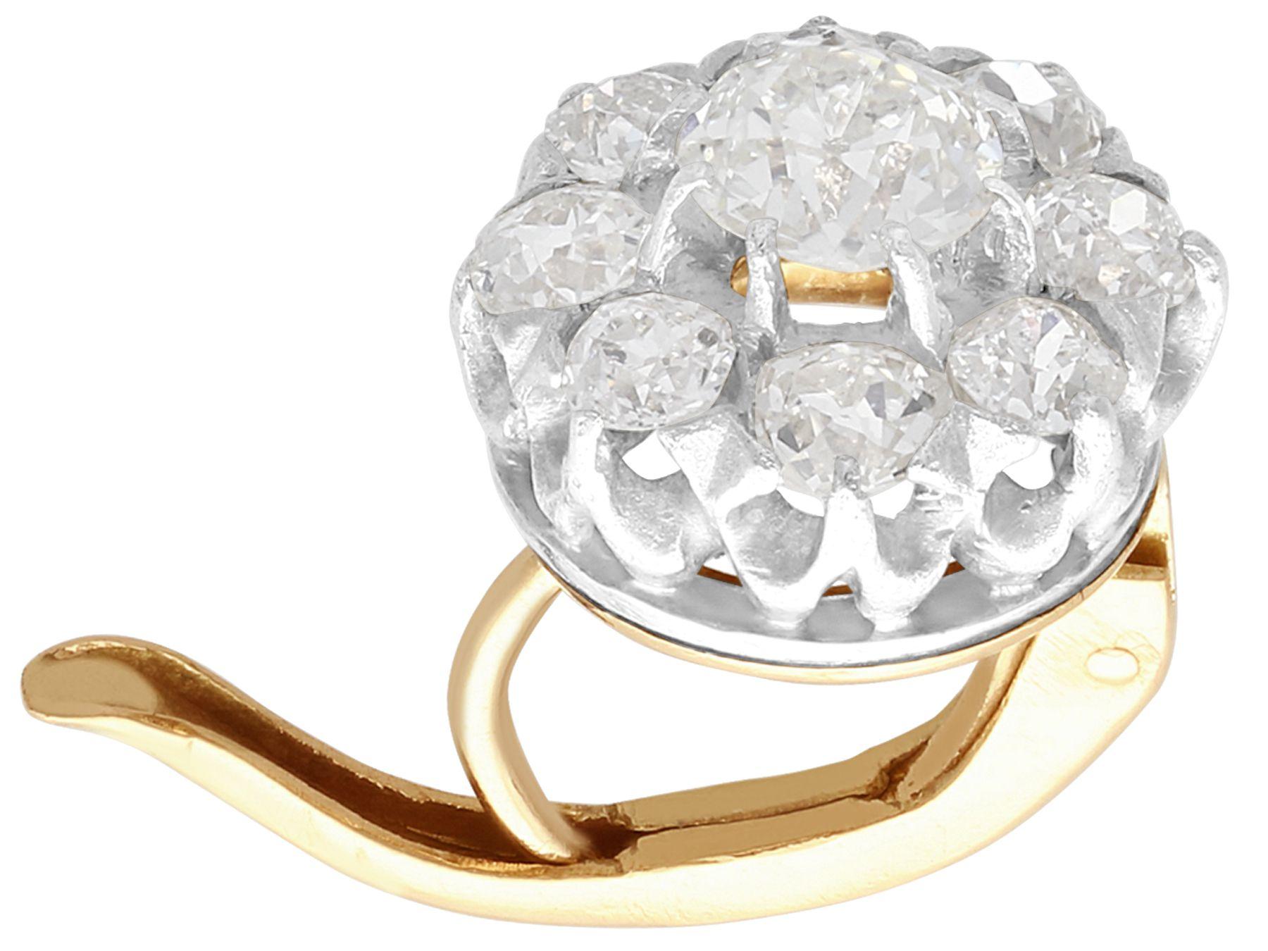 1910er Jahre Antike 3,37 Karat Diamant und Gelbgold Cluster-Ohrringe für Damen oder Herren im Angebot