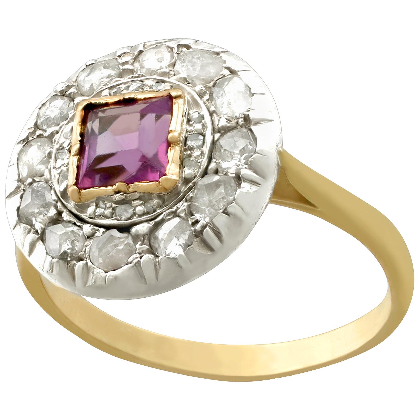 1910s Antique Amethyst Diamond Yellow Gold Cocktail Ring