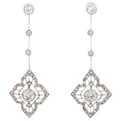 1910s Antique Art Deco 1.93 Carat Diamond Platinum Earrings
