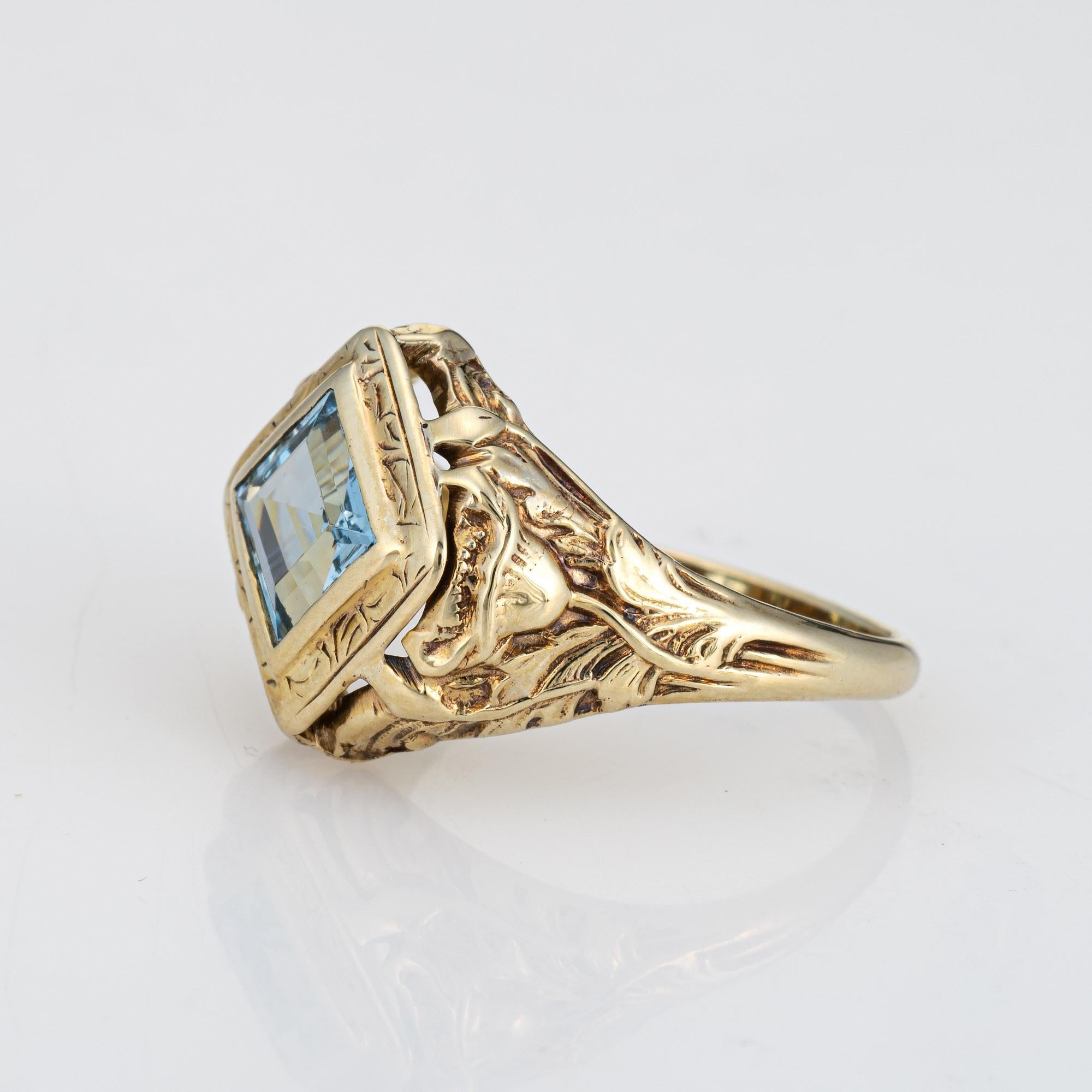 1910s Antique Art Nouveau Ring Aquamarine 10k Yellow Gold Sz 6.5 Fine Jewelry In Good Condition For Sale In Torrance, CA