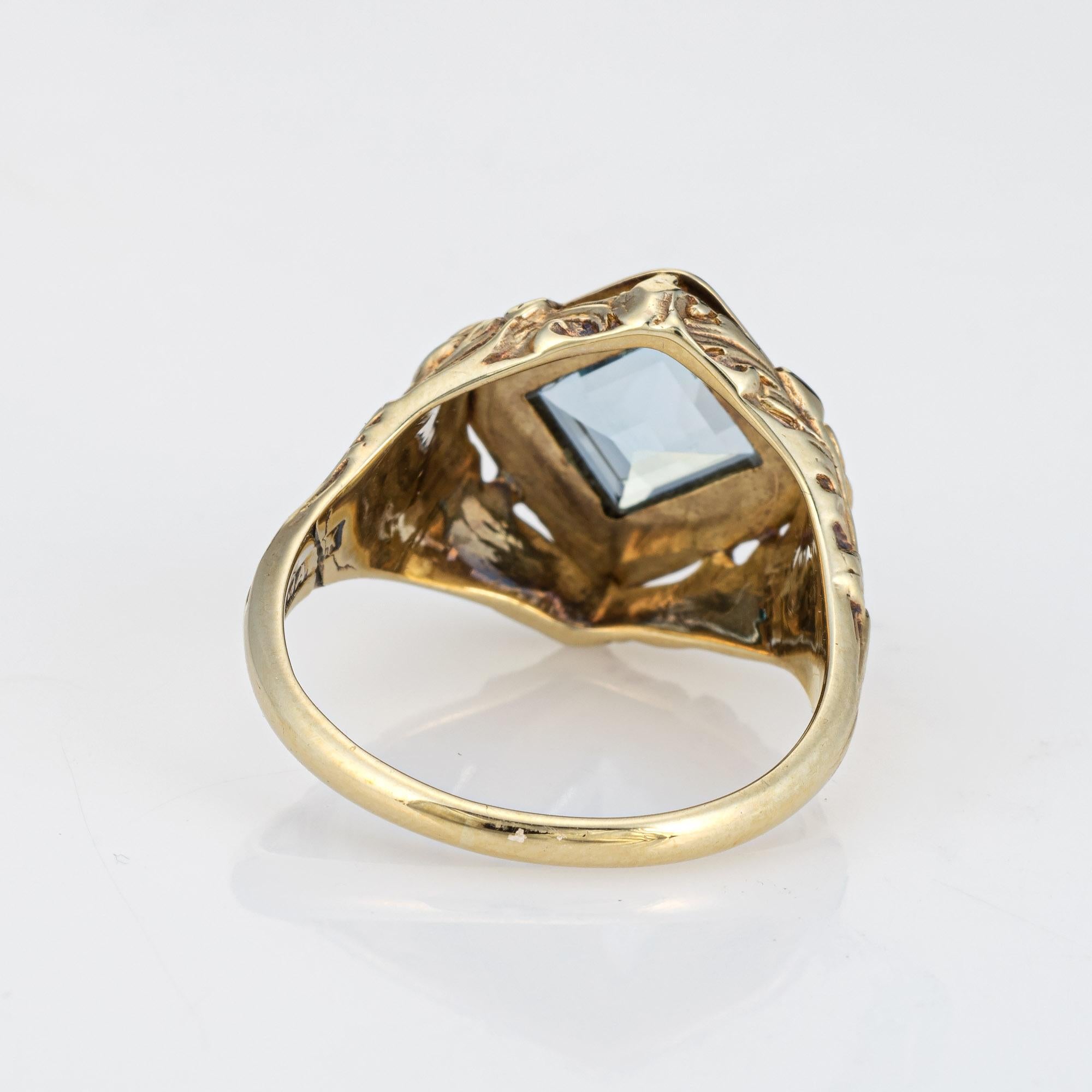 Women's 1910s Antique Art Nouveau Ring Aquamarine 10k Yellow Gold Sz 6.5 Fine Jewelry For Sale