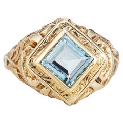 Anello antico Art Nouveau del 1910 con acquamarina in oro giallo 10k Sz 6.5 Gioielli di pregio