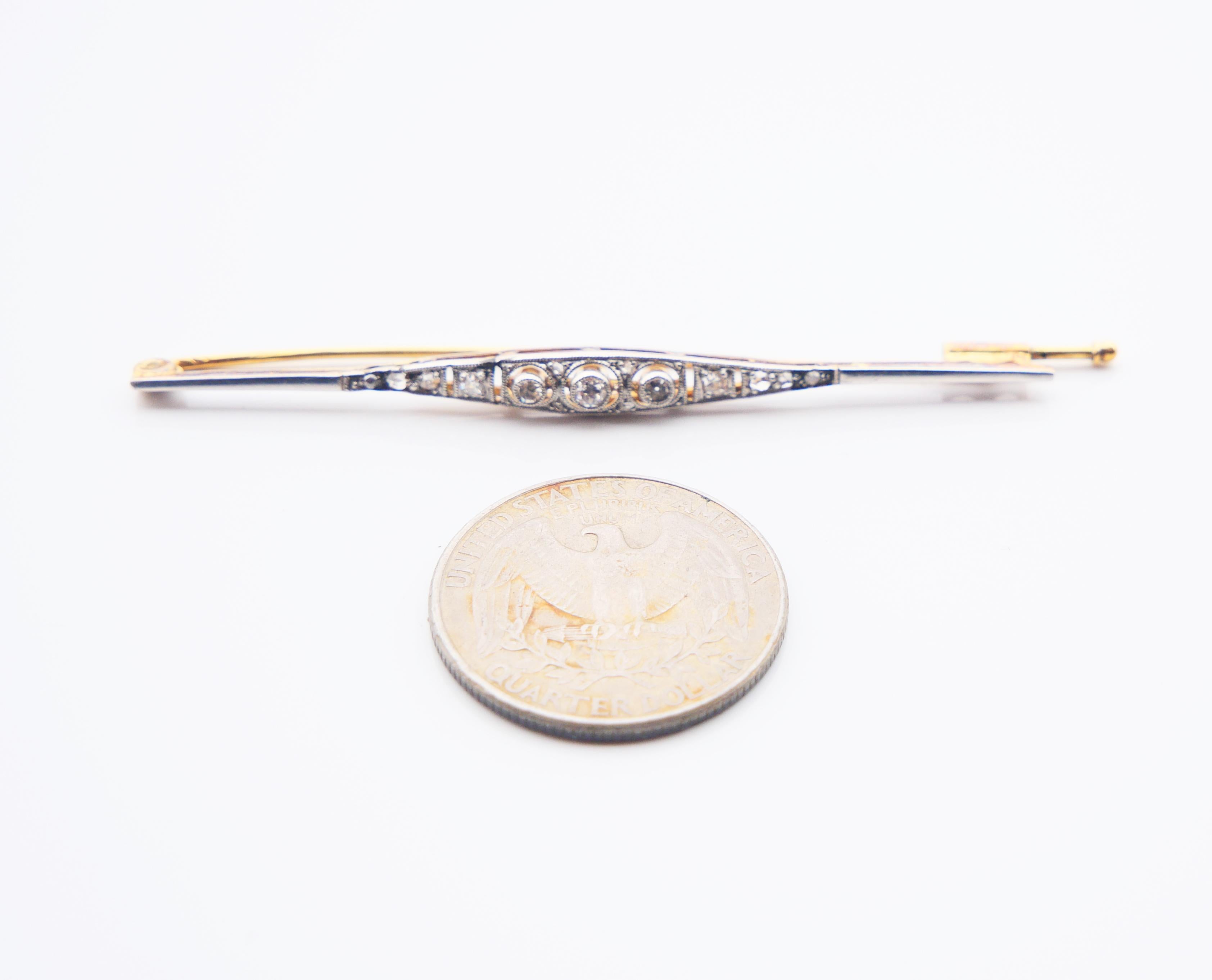 1910s Antique Brooch Pin 0.3ctw Daimond 18K Gold Platinum / 3.4 gr For Sale 7