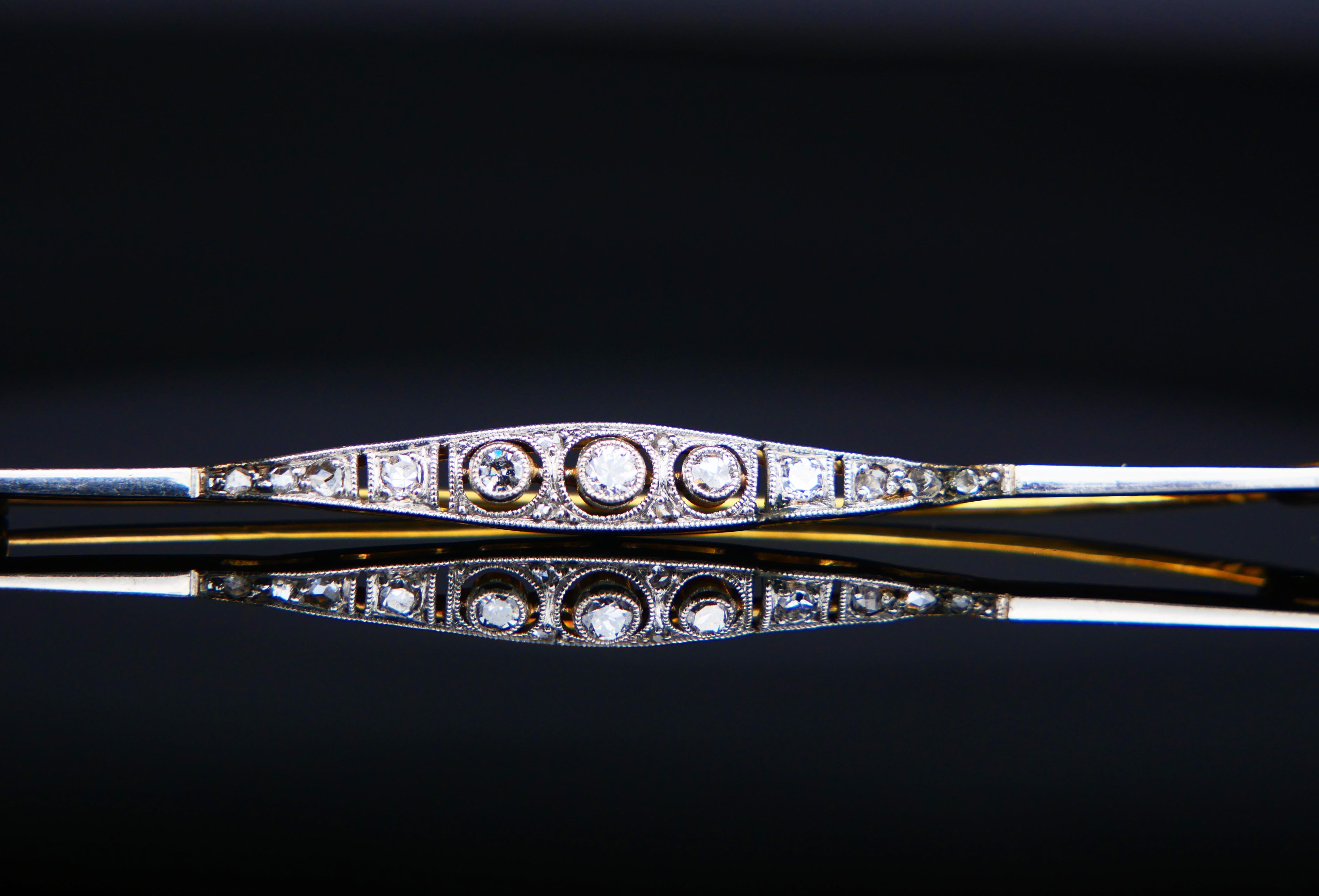 Women's or Men's 1910s Antique Brooch Pin 0.3ctw Daimond 18K Gold Platinum / 3.4 gr For Sale