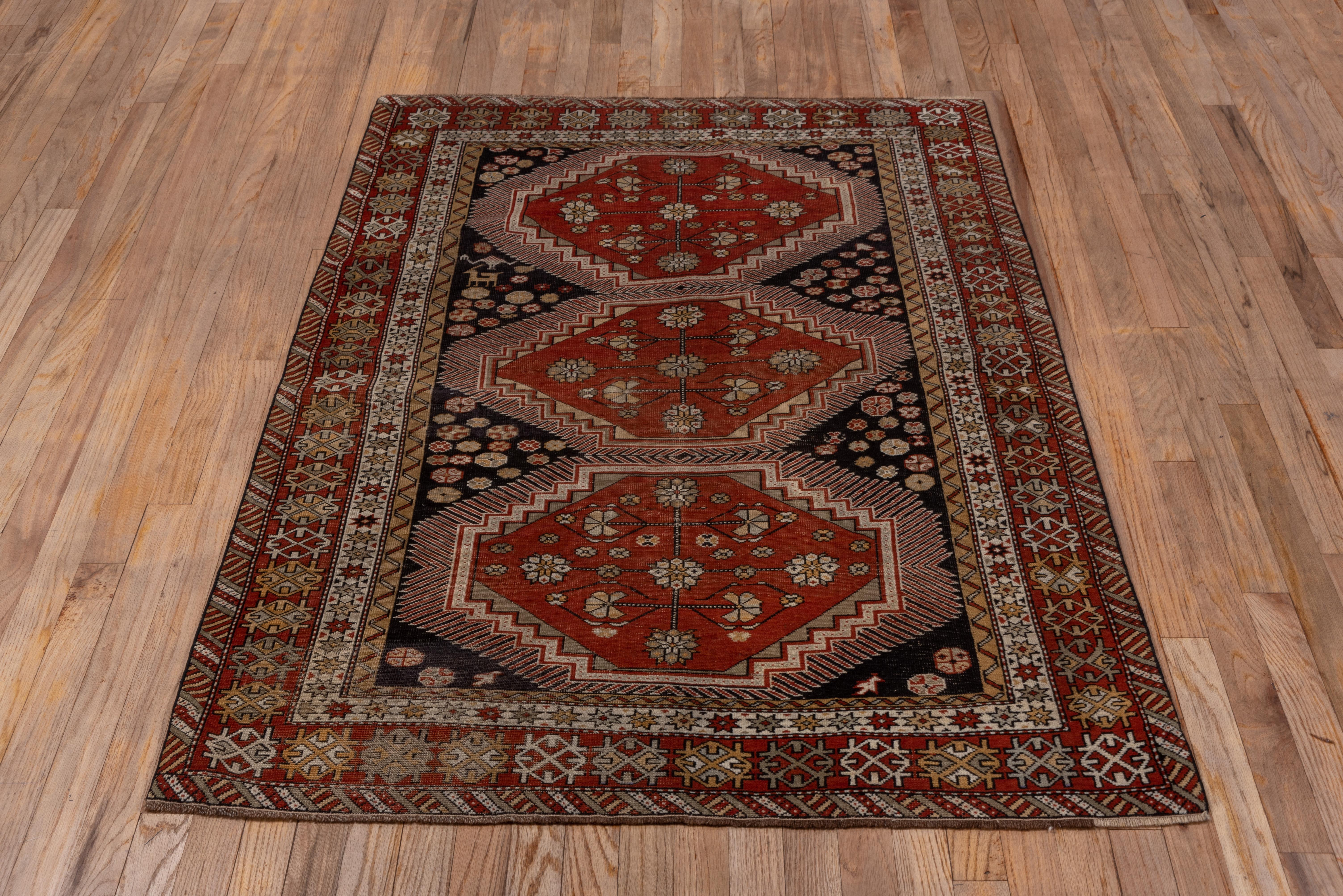 Hand-Knotted 1910s Antique Caucasian Shirvan Baku Rug, Rust & Black FIeld For Sale