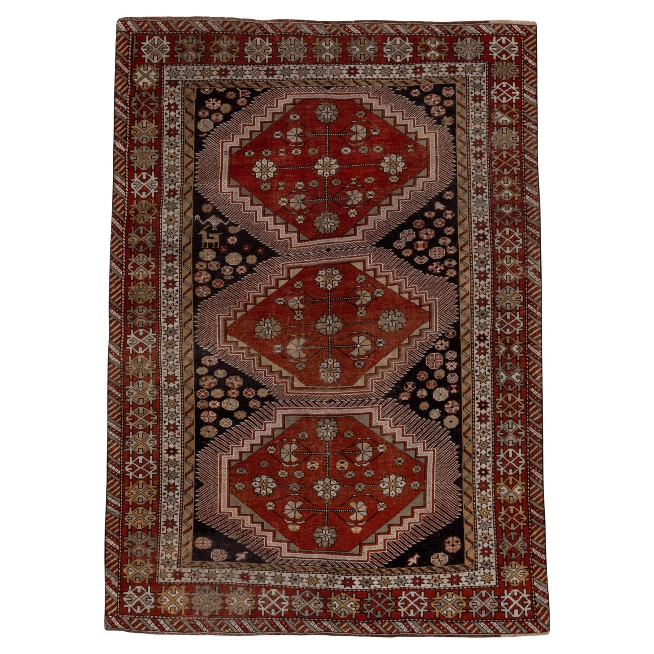 1910s Antique Caucasian Shirvan Baku Rug, Rust & Black FIeld