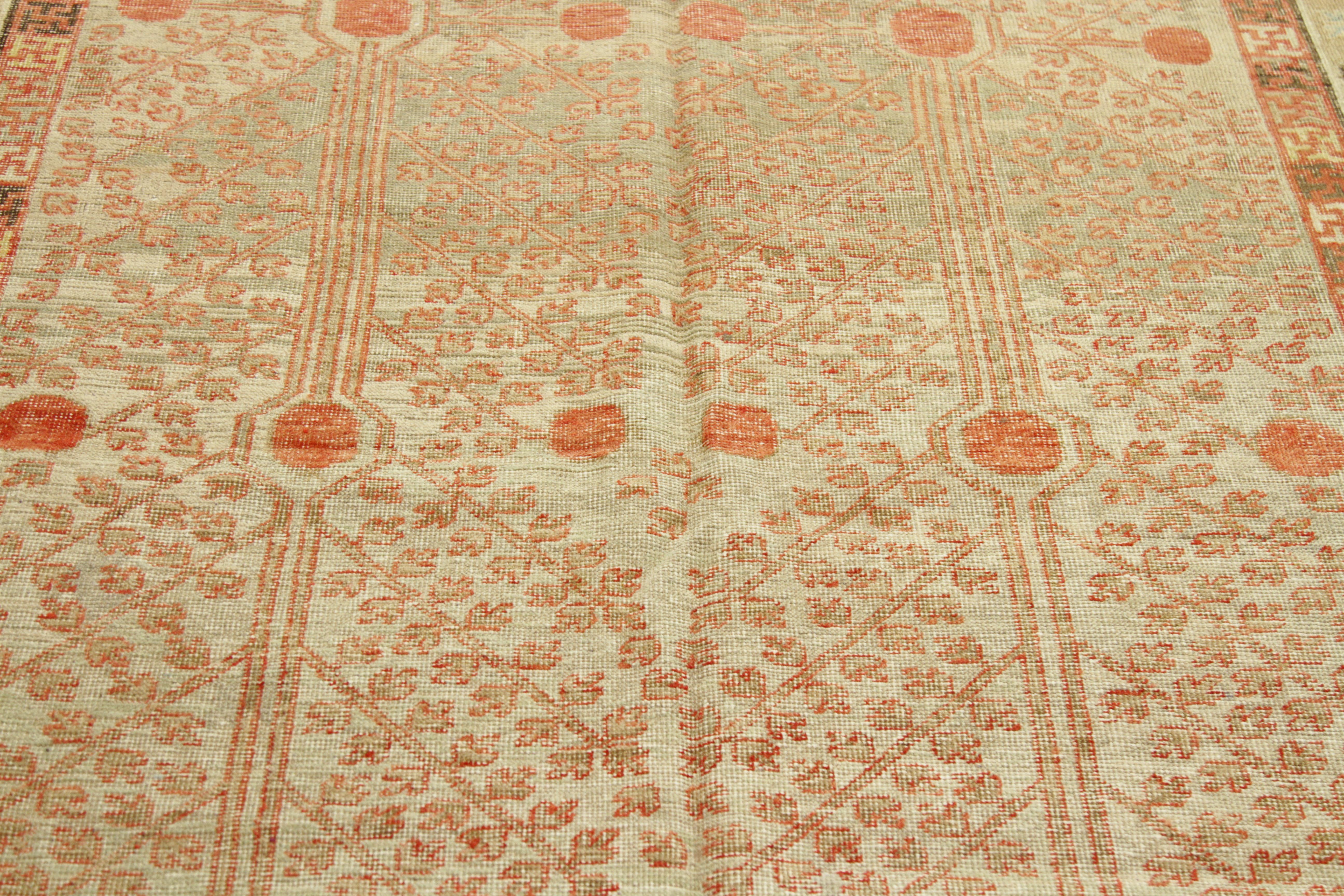 1910s Antique Central Asian Rug Khotan Style with Rust and Beige Nature Details For Sale 3